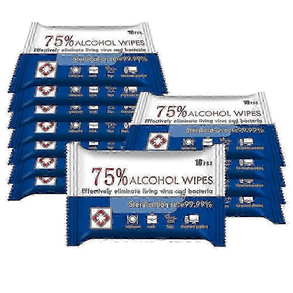 10 عبوات مناديل تطهير محمولة مناديل مبللة مع 75٪ كحول للتنظيف العميق لطاولات الأيدي