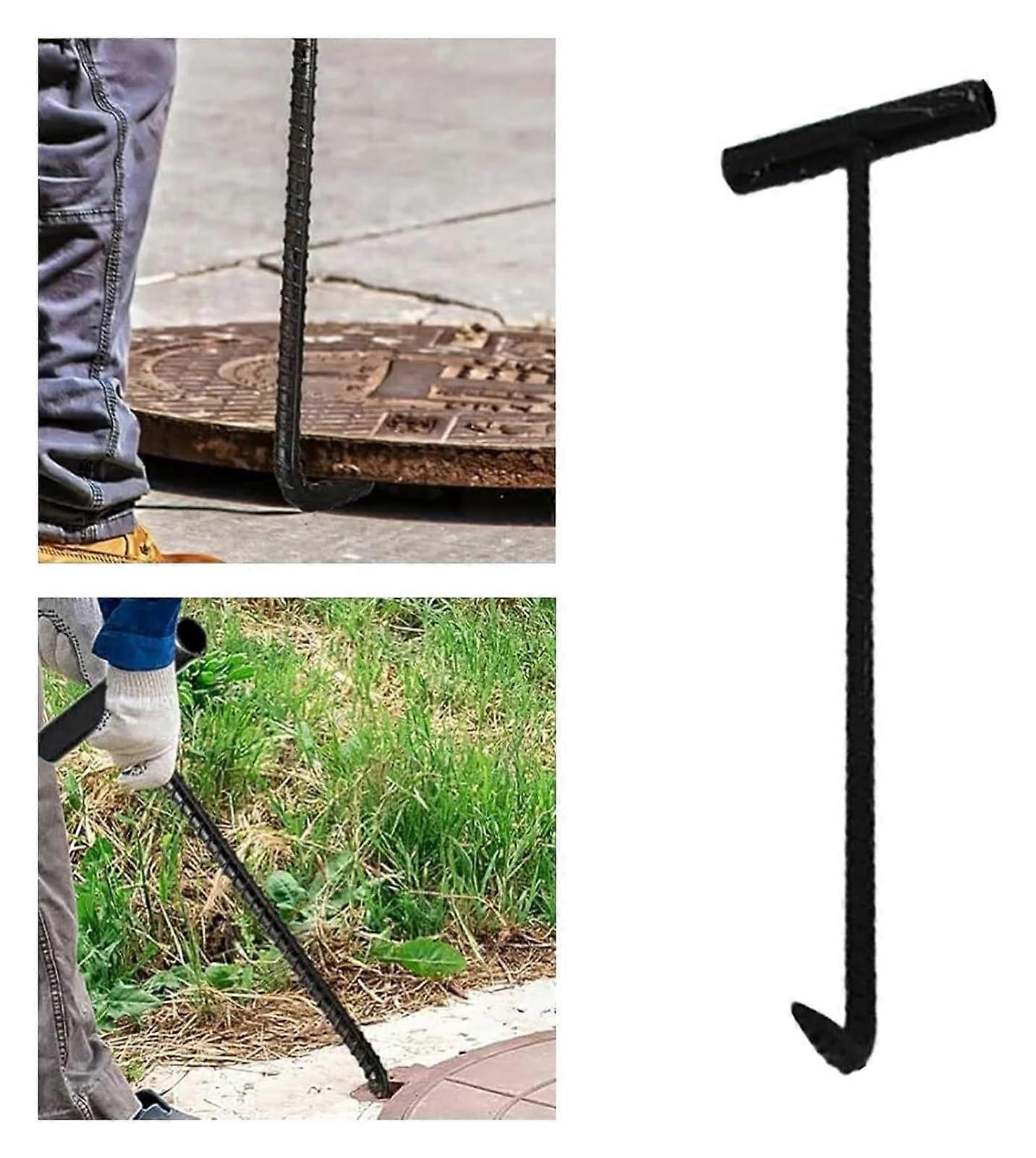Manhole Cover Hook Lifter, T Style With Threaded Shaft, 44x13.5 cm (17 3/8 x 5 1/4 in), Roll Shutter Doors Pulling Tool