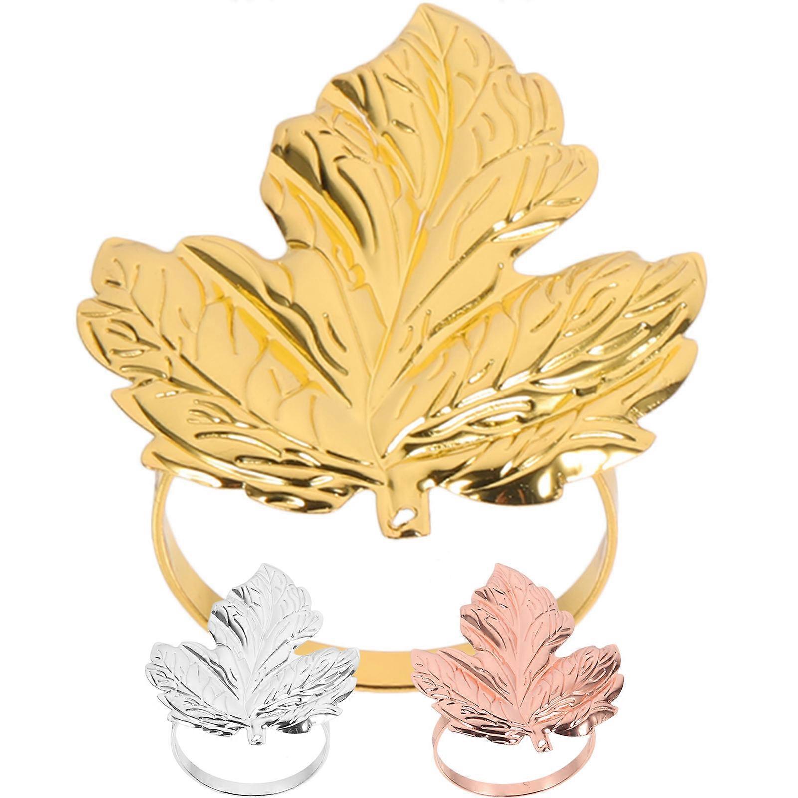 Maple Leaf Decorative Reusable Easy to Clean Silver Napkin Buckles 3Pcs