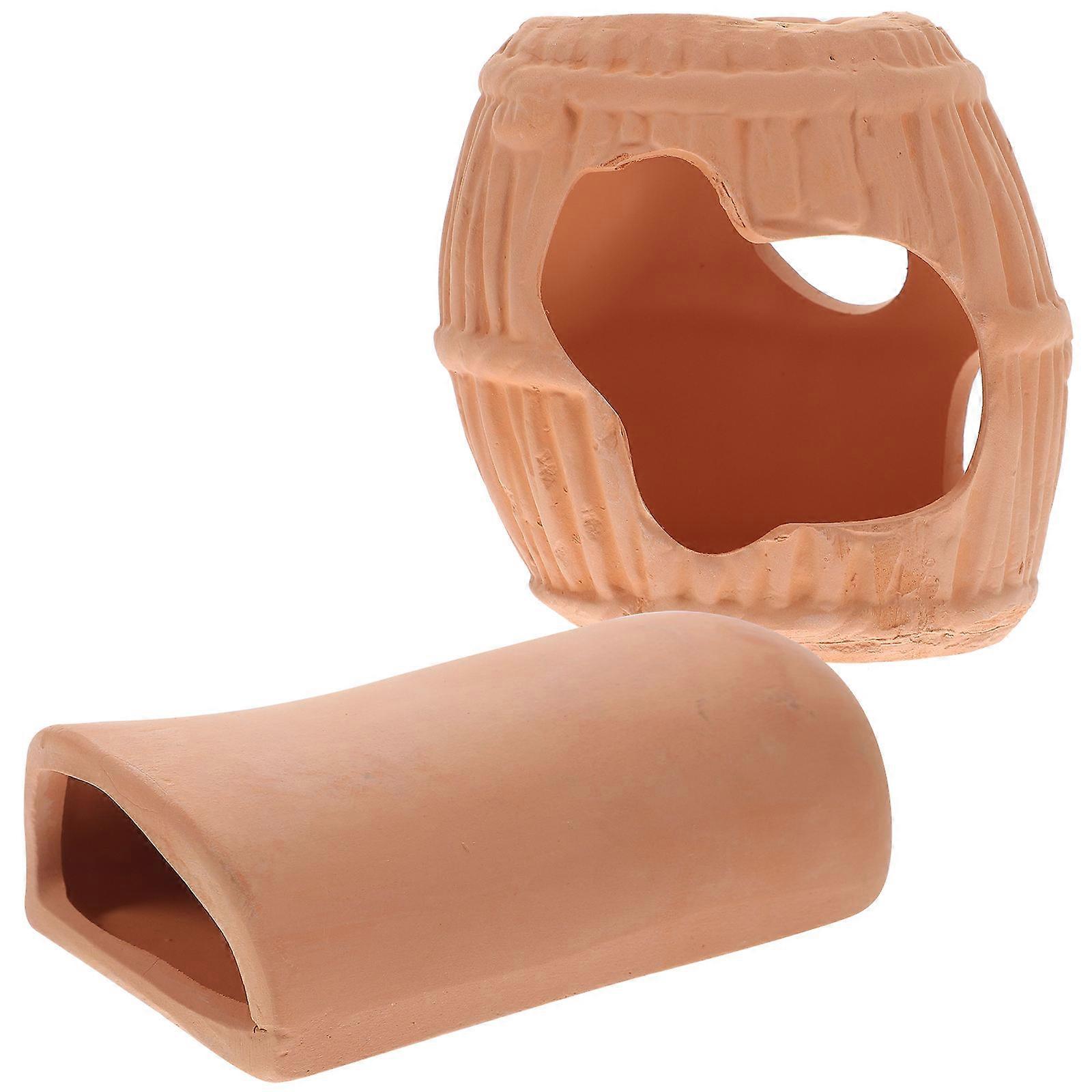 Shrimp Breeding Cave 2Pcs Aquarium Decor Hiding Place Beige High Temperature Firing Realistic Design For Fish Enthusiasts