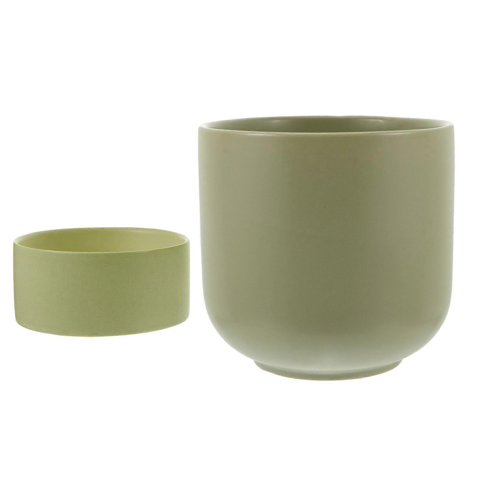 Ceramic Flower Pot Green Succulent Planter with Tray 4Pcs for Home