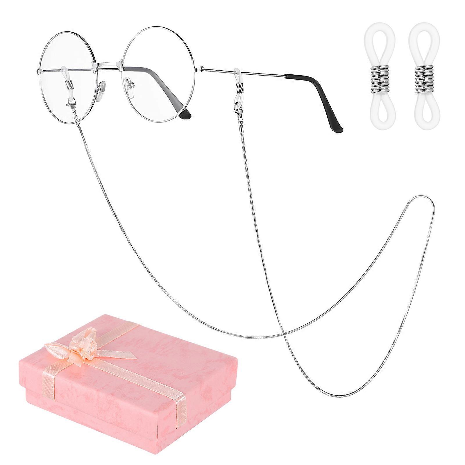 Silver Eyeglass Chain Holder Stainless Steel for Fixing 2Pcs Snake Style