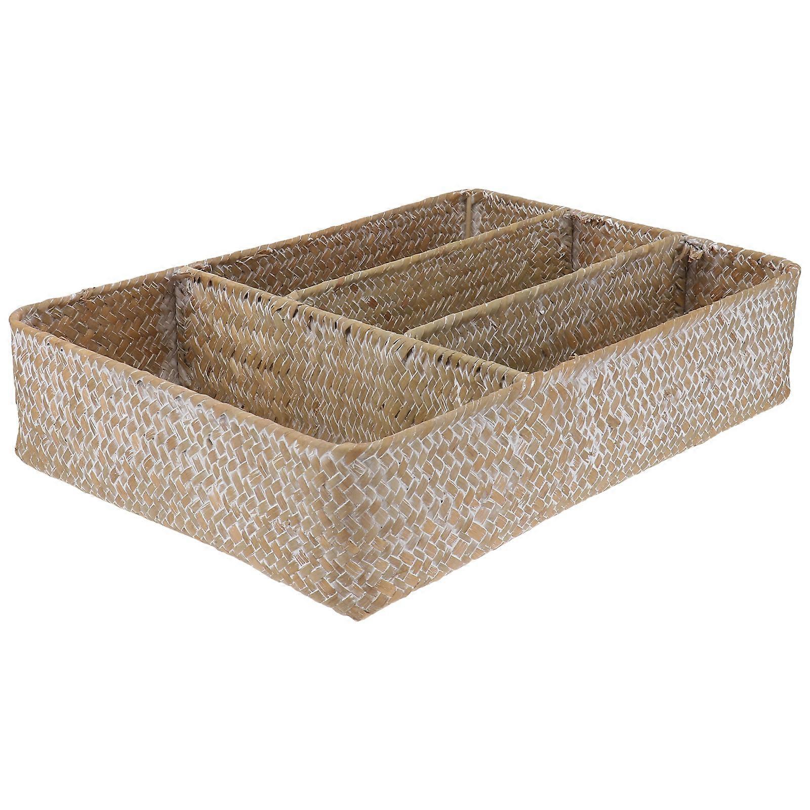 Lattice Straw Box Key Storage Holder for Home Coffee Material 4 Lattices