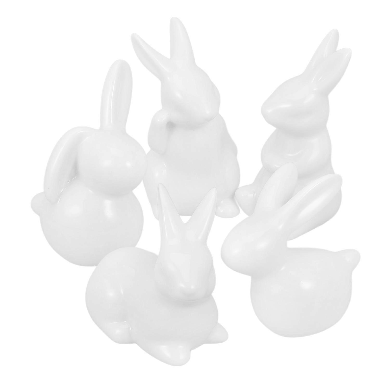 White Rabbit Figurines Ceramic Bunny Craft Decorations 10Pcs Set