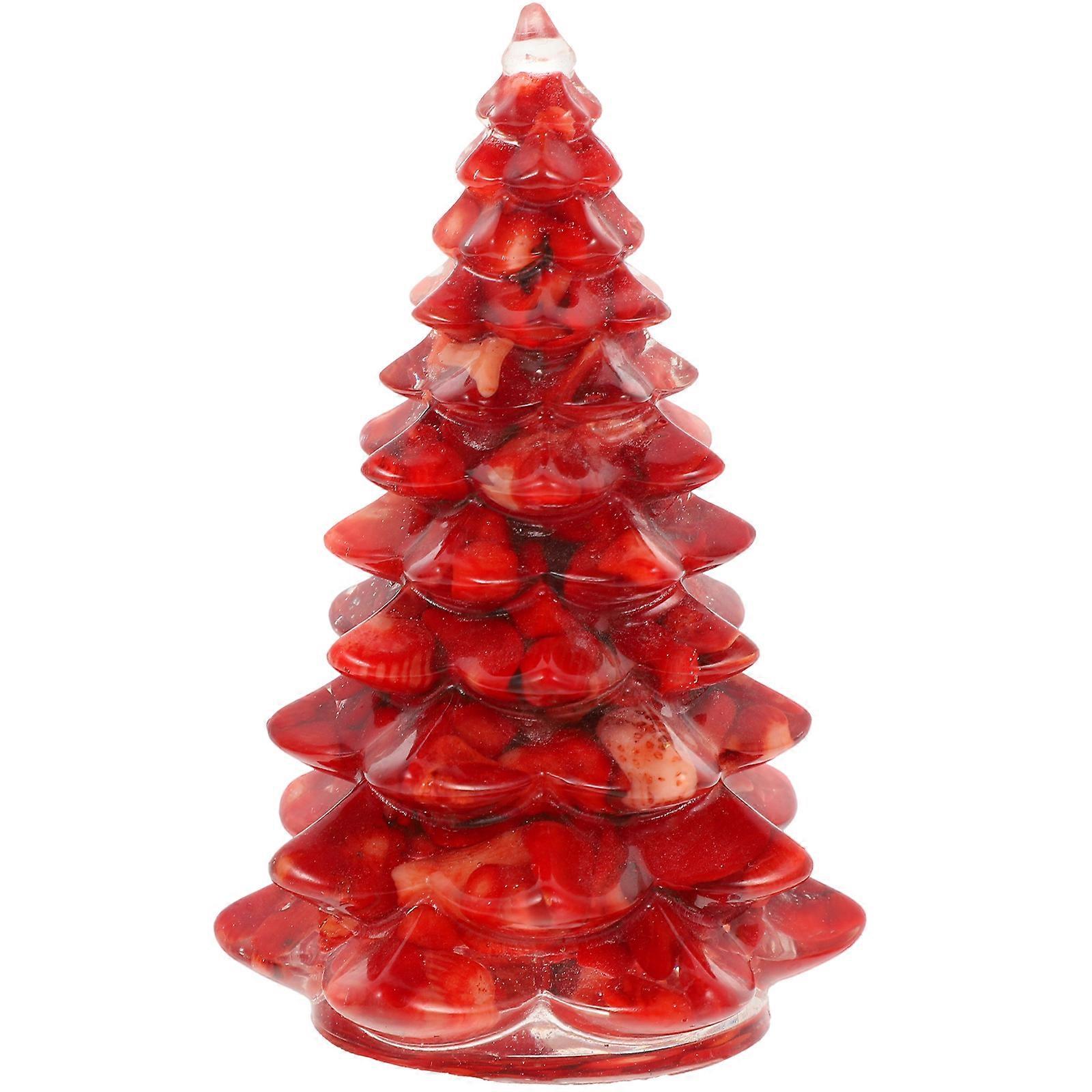 Mini Christmas Tree Figurine Decoration In Red Color Made Of Synthetic Resin For Home Decoration 1Pack