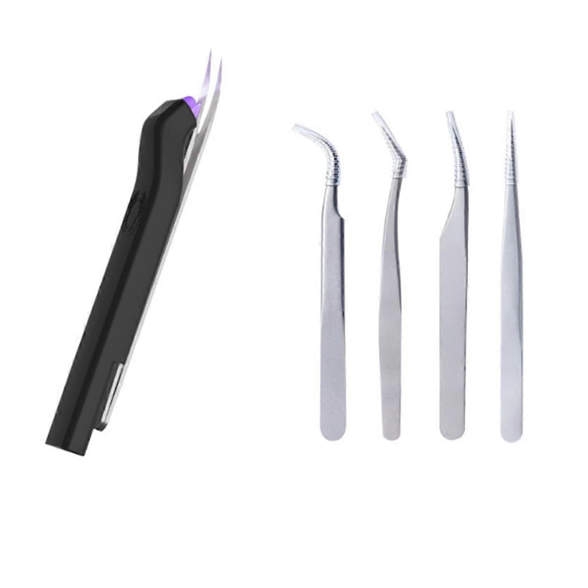 Portable Eyelash Tweezers with Led Light Extension Light Lamp UV Lash Extension Glue Light on Tweez