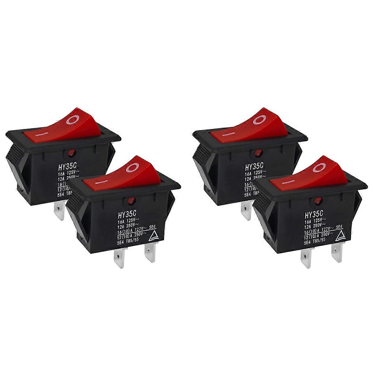 HY35C Push Button Switch (Pack of 4) - on-Off 2-Pin AC 125/250V 16/12A Rocker Switch for Industrial