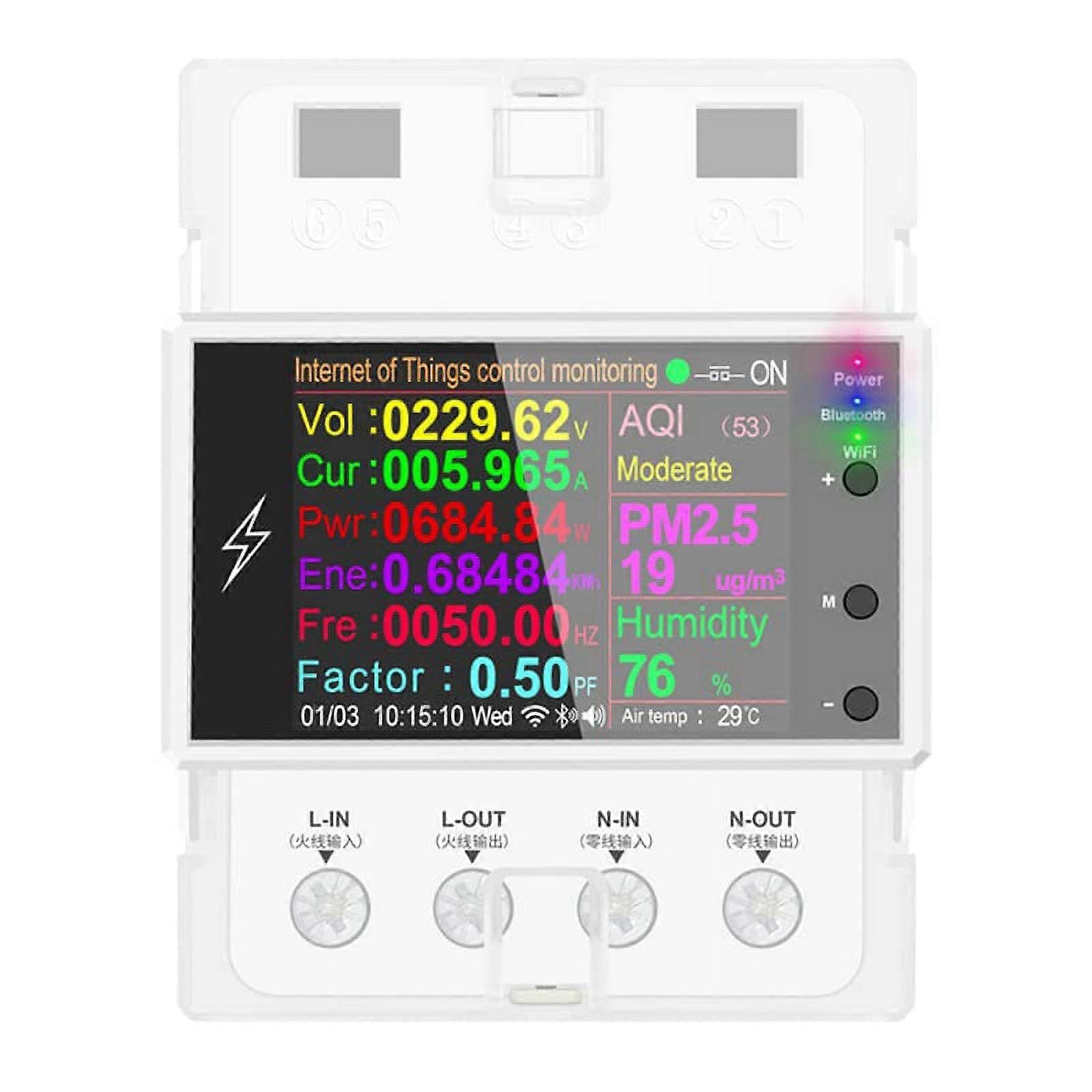 AT4PW 100A WiFi Din Rail Smart Switch Remote Control AC220V 110V Digital Volt Amp Kwh Frequency FactorMeter
