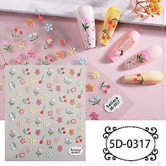 Embossed Flowers Daisy 5D Nail Art Stickers, Bare Sheet for Personal Use or Gift
