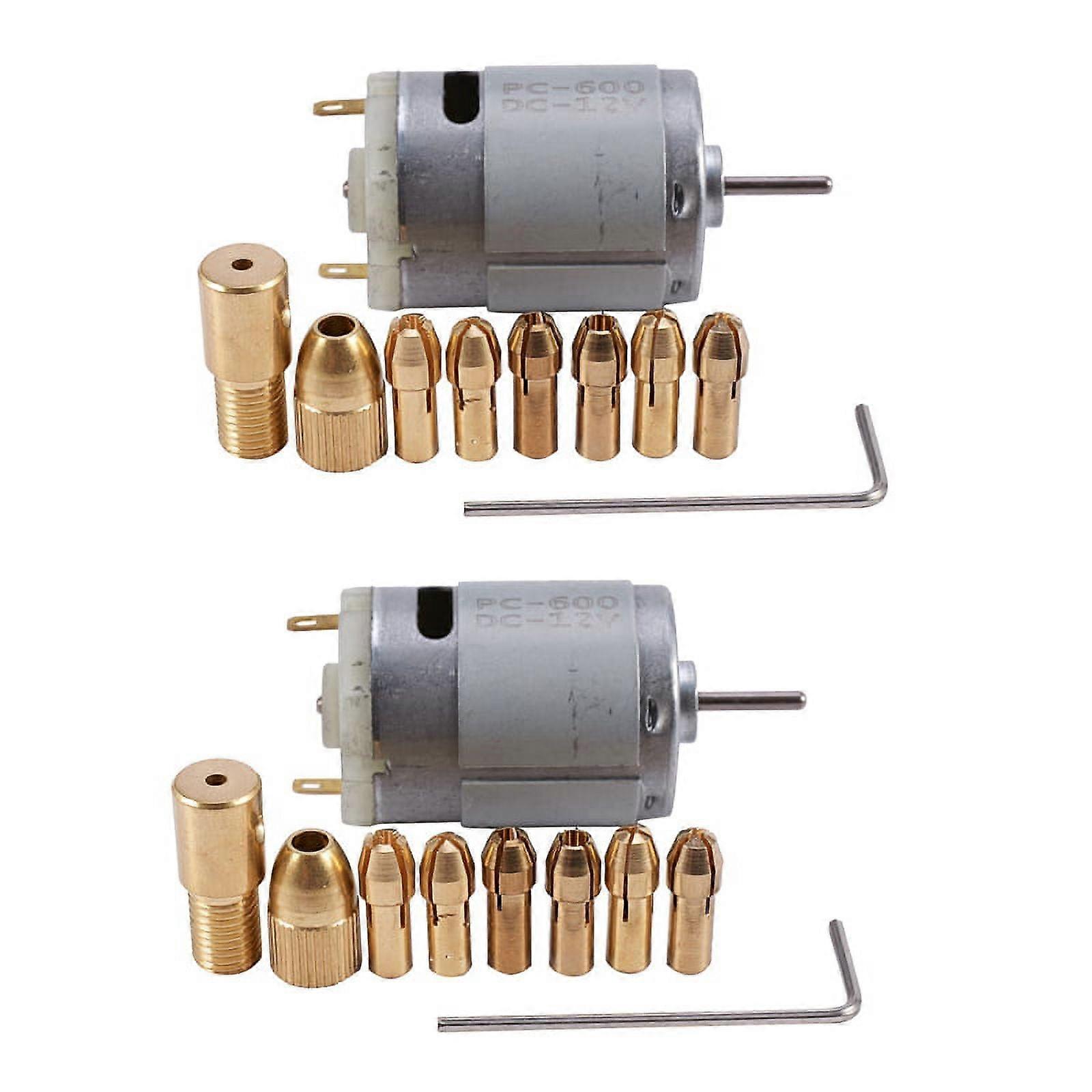 2Pc Dc 12V 500Ma Mirco Motor with 6Pcs 0.5-3.2mm Drill Collet Electric Pcb Tool Set