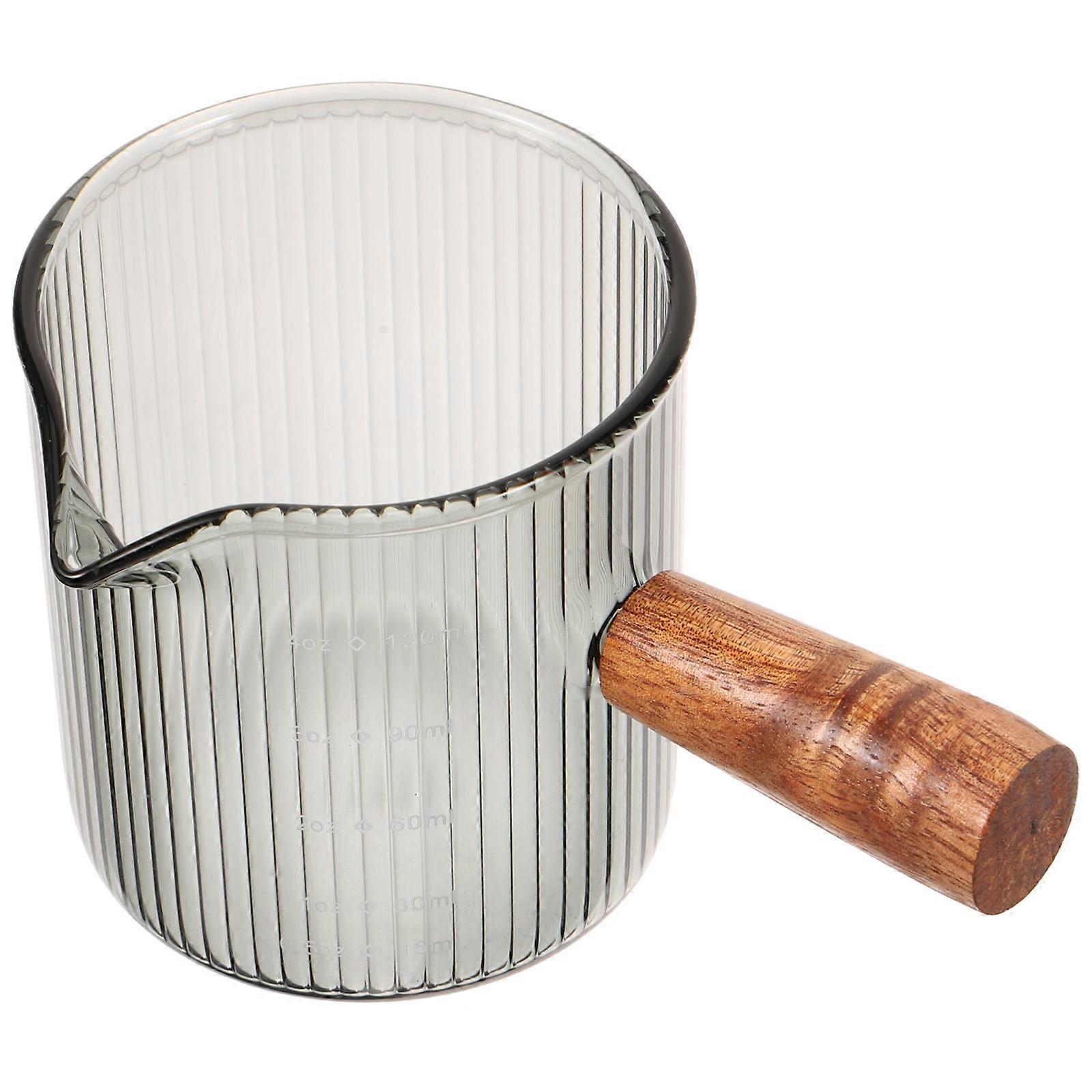 Coffee Pitcher for Milk Frothing 2Pcs Glass and Wood Material Dark Grey