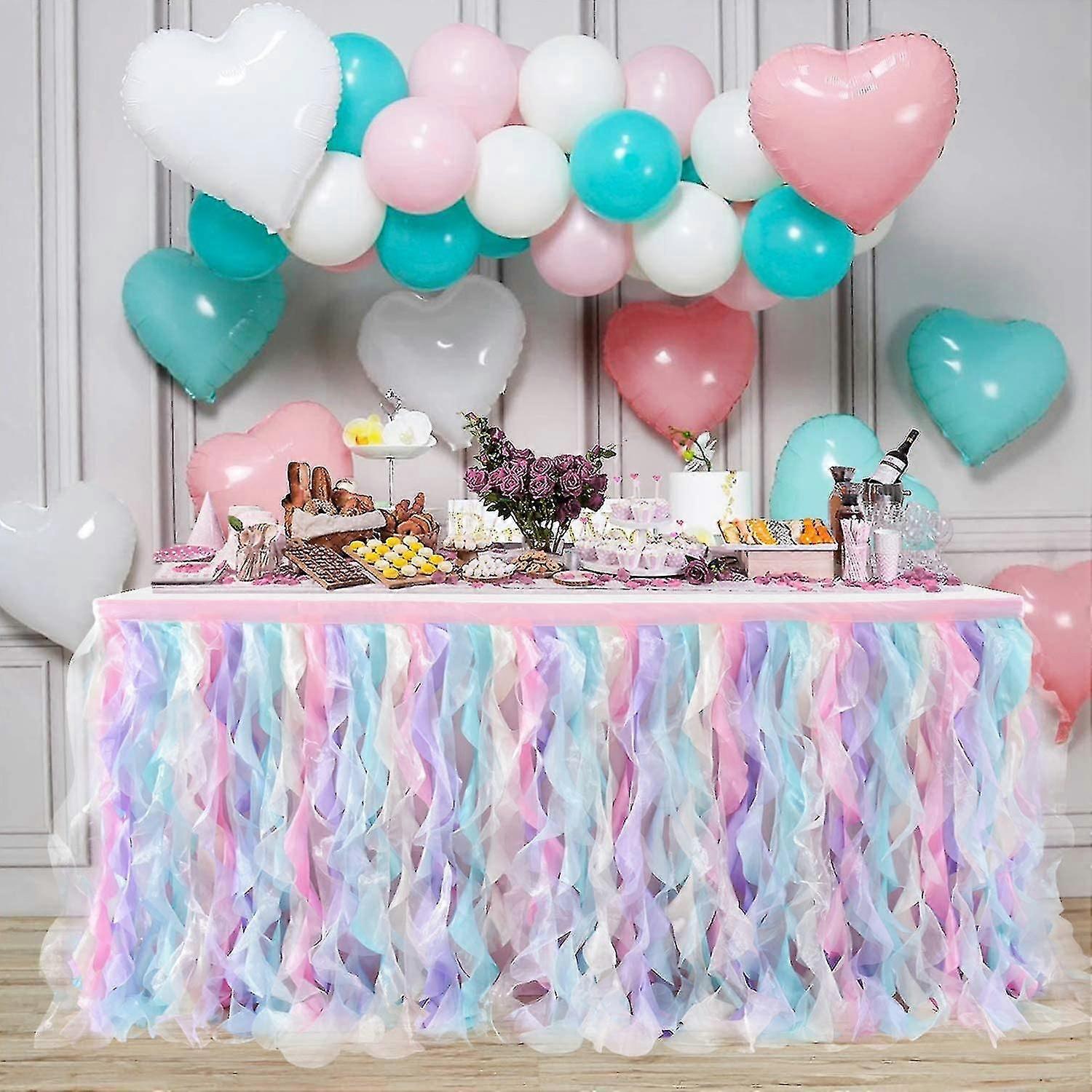 6ft Rainbow Table Skirt For Rectangle Or Round Table Chiffon Tulle Table Skirt