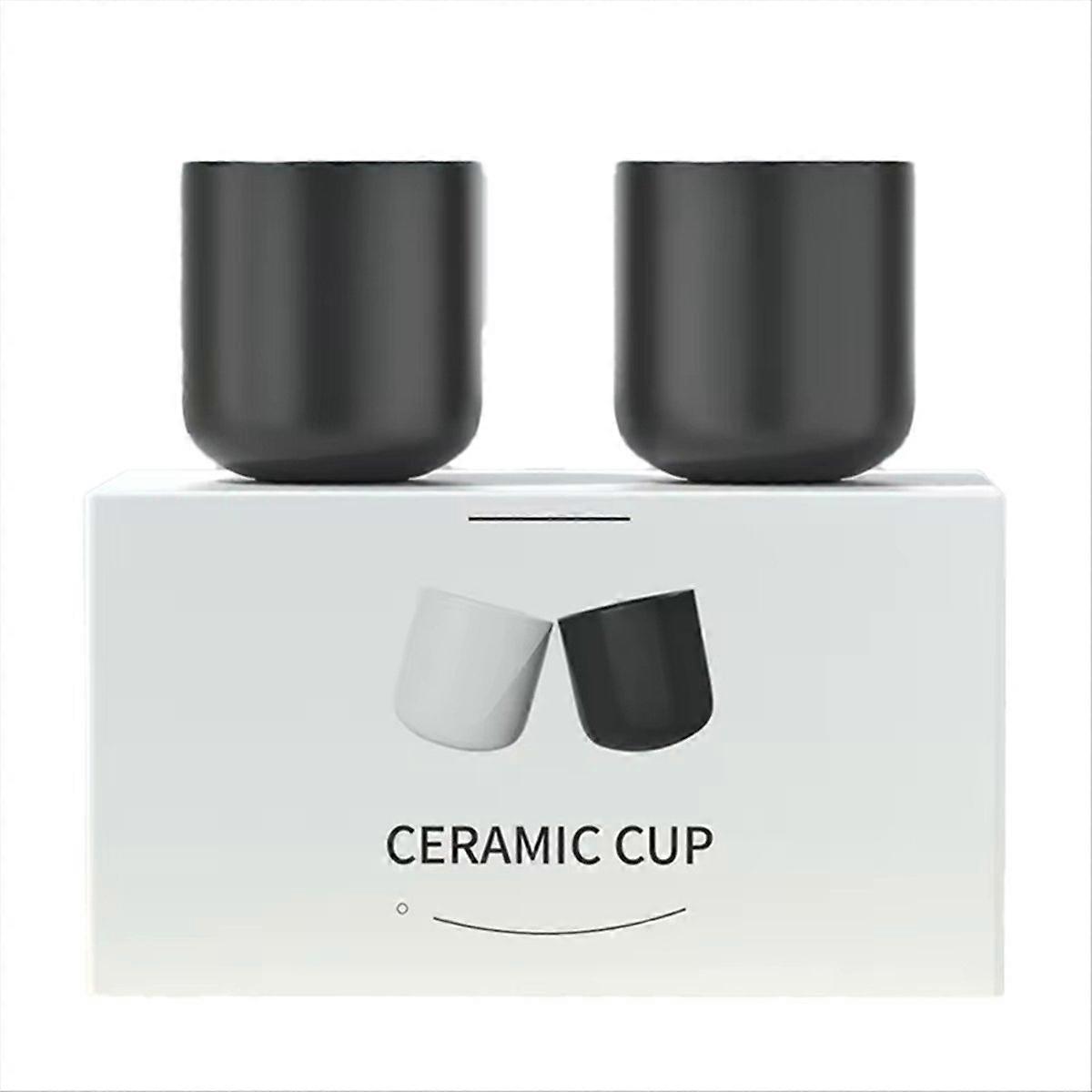 2Pcs Ceramic Coffee Cup Set,Espresso, Latte, Milk & Cold Brew,Black