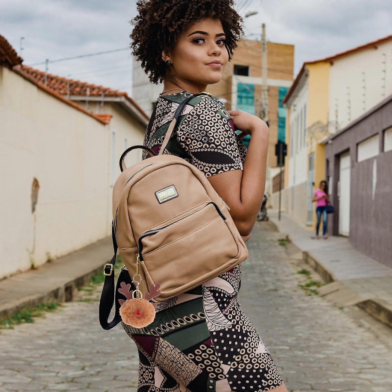 Fur Keyring Christmas Elk Keychain for Key Use 2Pcs in Khaki Color