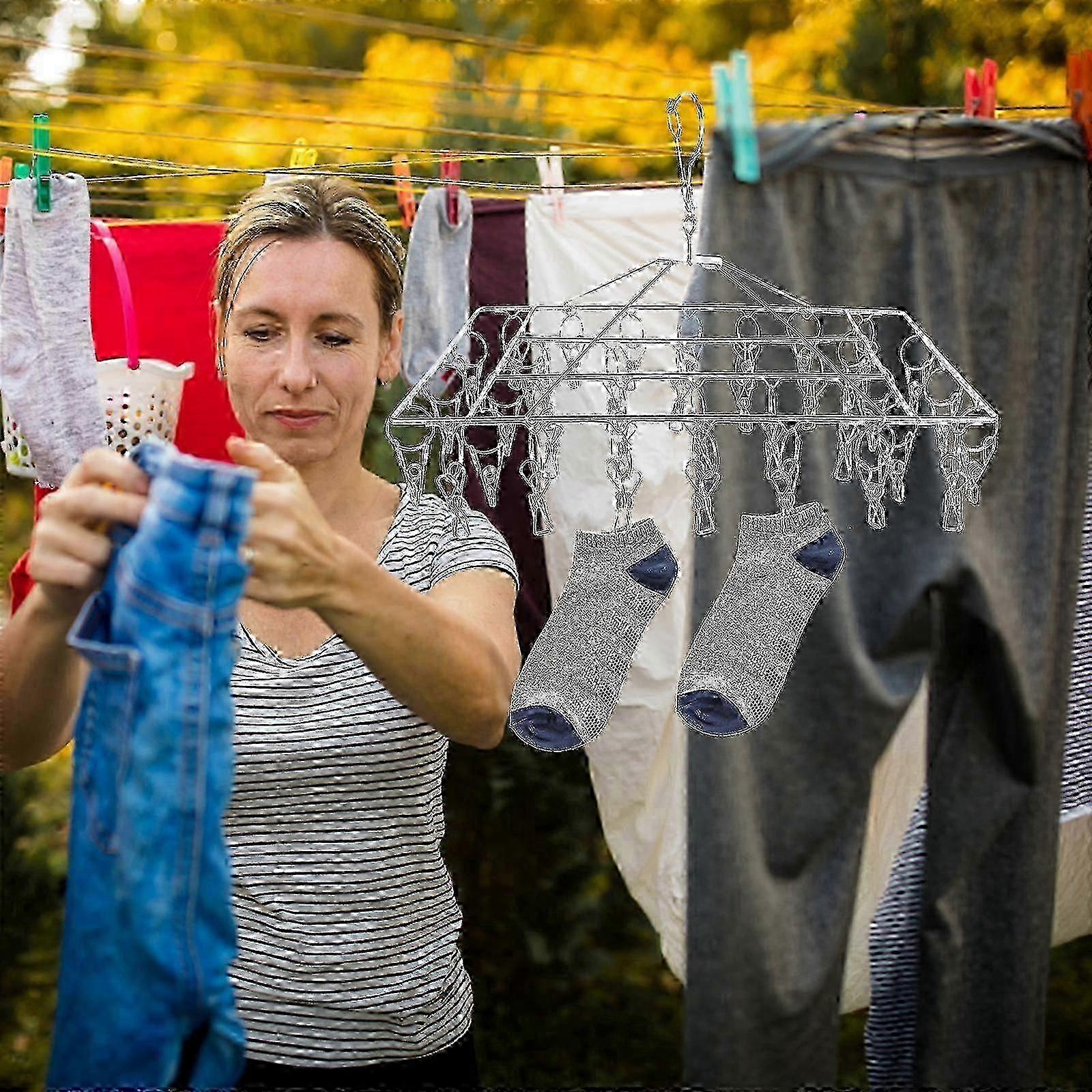 1pc Multi-Purpose Clothes Hanger Stainless Steel Drying Rack Clips Socks Hanger