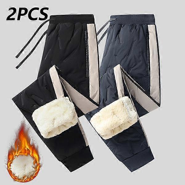 Men's Thick Fleece-Lined Snow Pants Colorblock Design Elastic Drawstring Waistband Side Pockets Heavyweight Winter Sizes 2PCS Matching Mensw