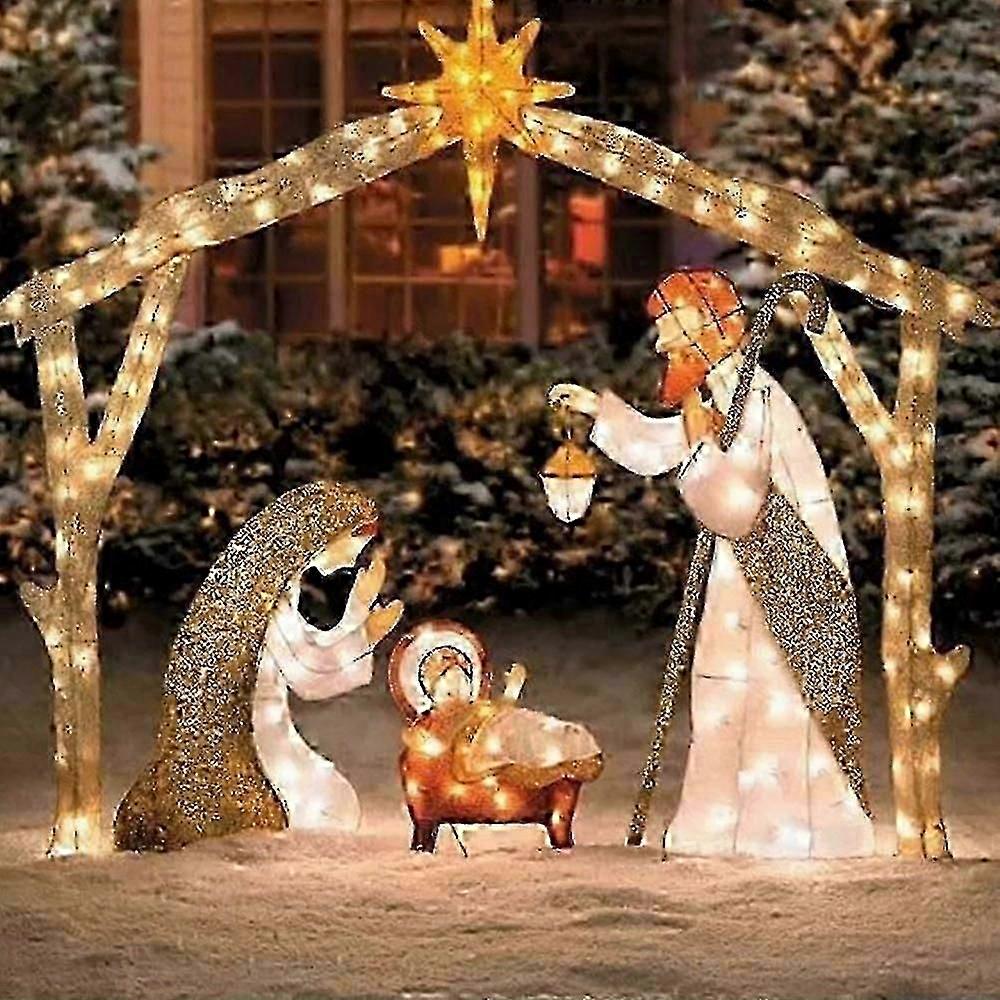 Crèche lumineuse LED représentant la naissance de Jésus, avec piquets, pour jardin ou terrasse, décoration de Noël (epa02), rzda2