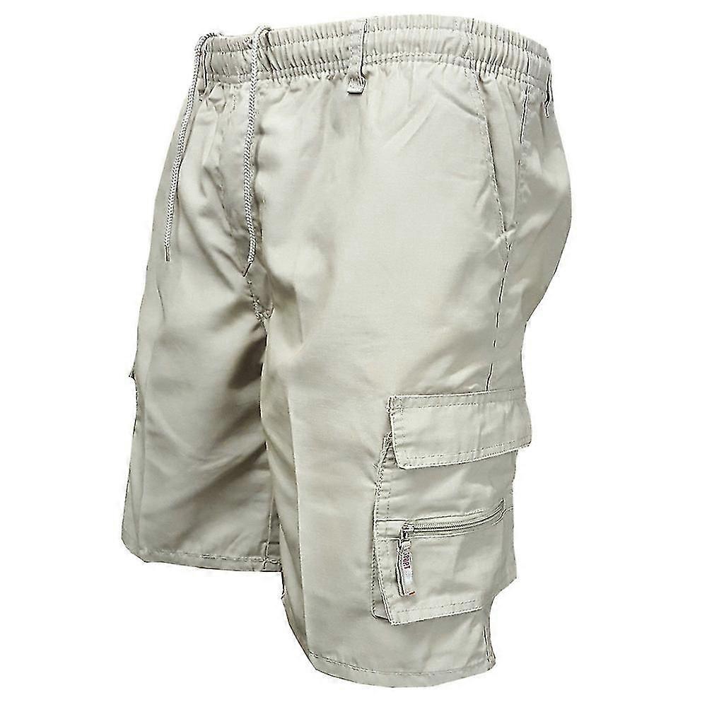 Men Drawstring Solid Cargo Short Pants Summer Multi-pockets Elastic Waisted Half Pants Shorts