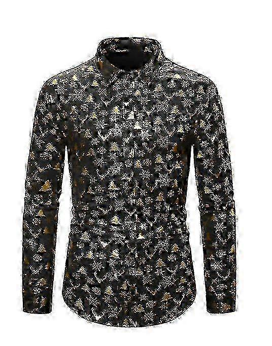 Férfi Business Casual hosszú ujjú ing Shiny Gold Tree Moose Print karácsonyi ing