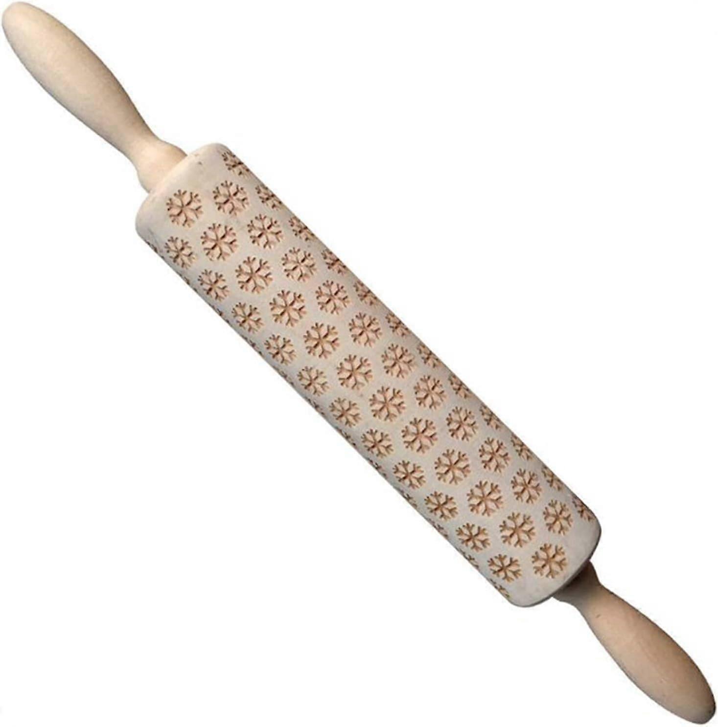Christmas Rolling Pin Engraved Carved Wood Embossed Rolling Pin