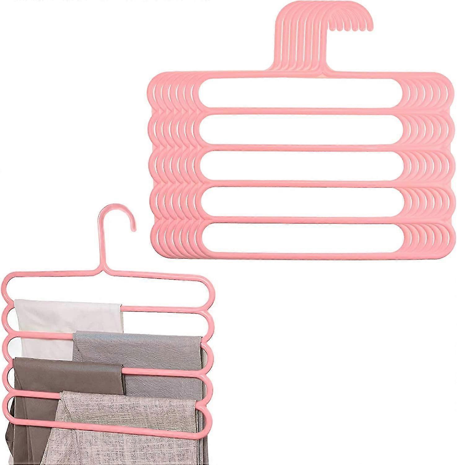 Set Of 8 Space-saving Trouser Hangers Plastic Multi Coat Hangers For 5 Trousers Non-slip Wardrobepink