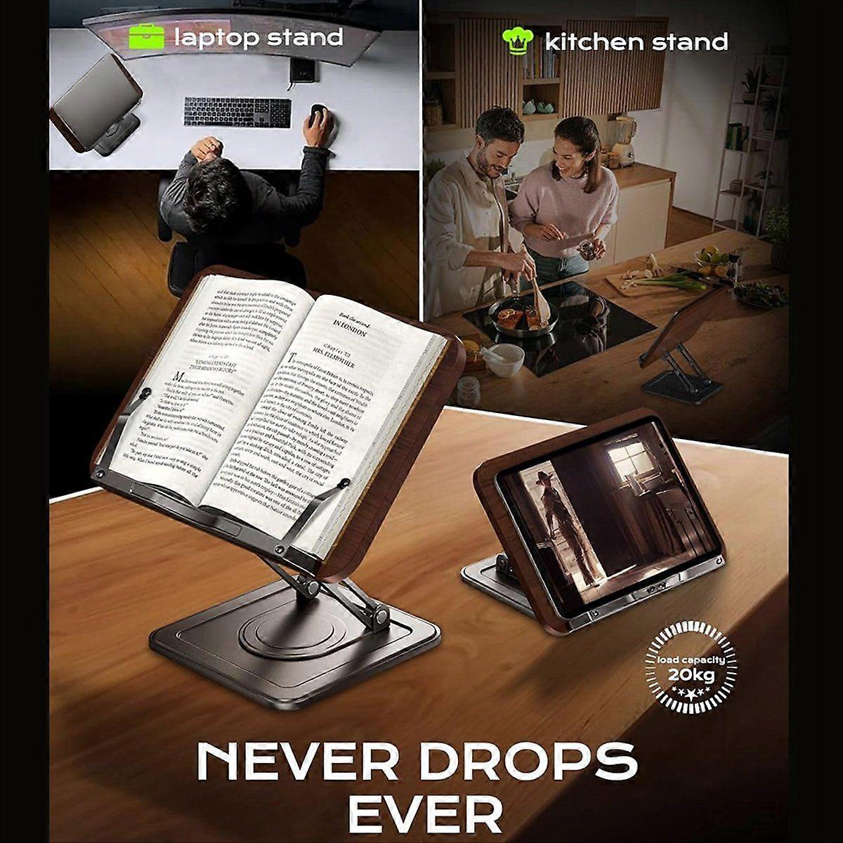 Book Stand for Reading, Adjustable Book Holder with 360Rotating Bases, Ergonomic Cookbook Stand Re