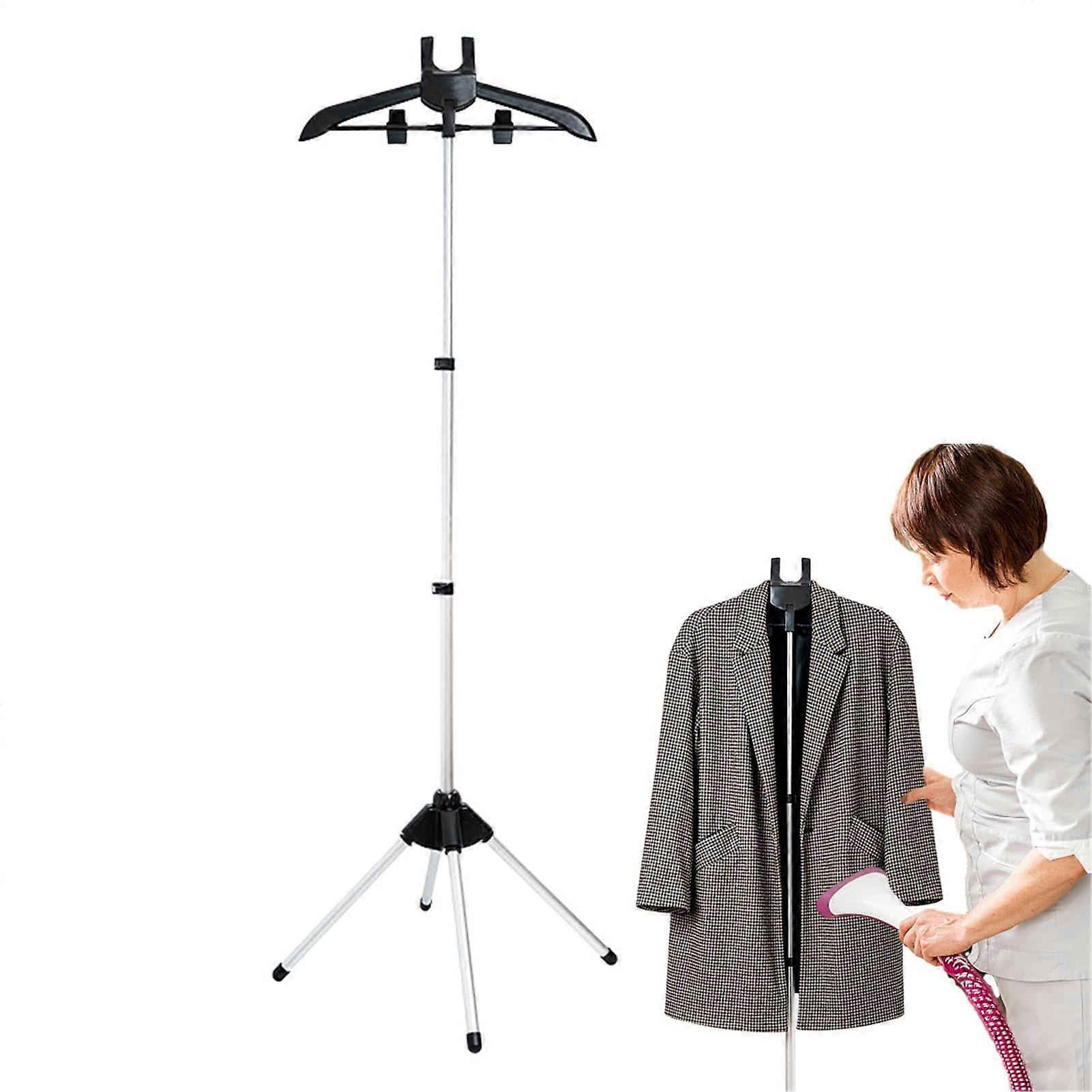 Handheld Garment Steamer Hanger Adjustable Length Floor Standing Ironing Hanger Folding Clothes Stand Black