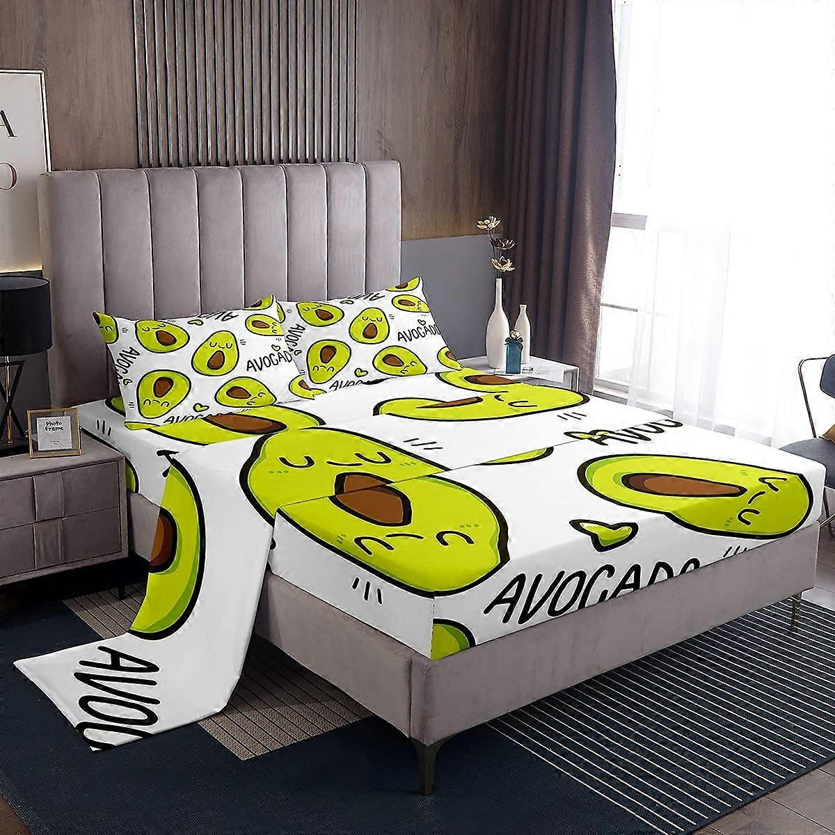 Kids Avocado Bed Sheet Set Full Size with Flat & Fitted Sheets and 2 Pillowcases for Boys Girls