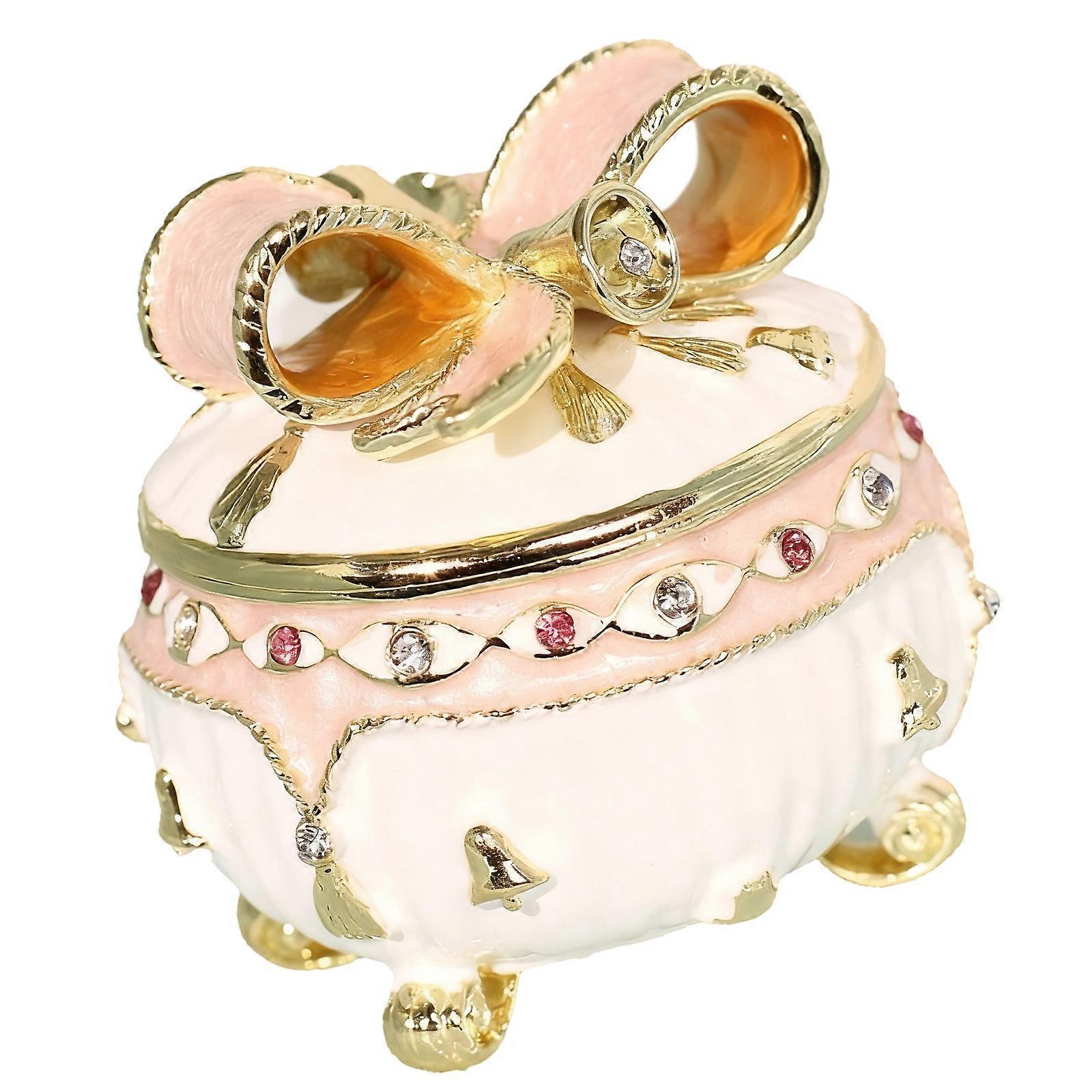 Additional Metal Enameled Addition Box With Bend Embellishment Secure Storage For Wedding Jewelry  Pink