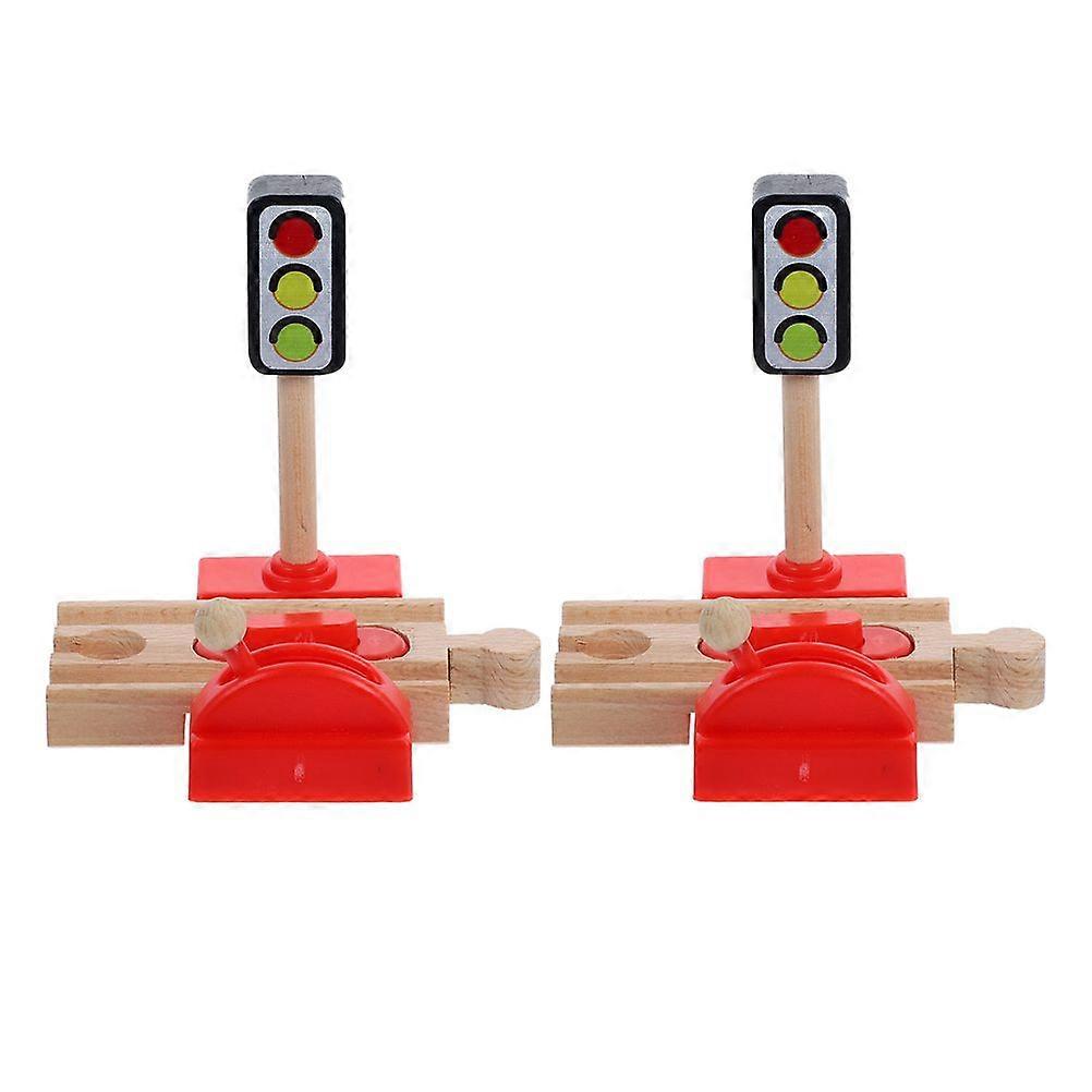 2pcs Wooden Train Track Accessories Pretend Train Traffic Light Railway Traffic Light Model Railway Scene Prop For Playing