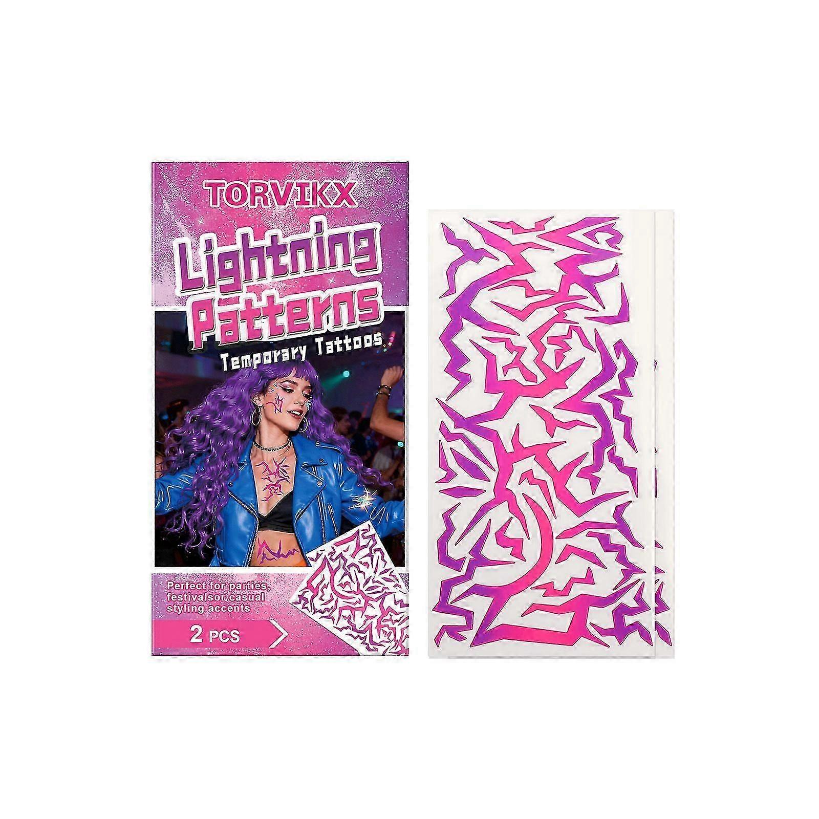 UV Shine Lightning Patterns Temporary Tattoos 2  Arm and Body Sticker Set for Cosplay, Festivals, Parties, and Raves