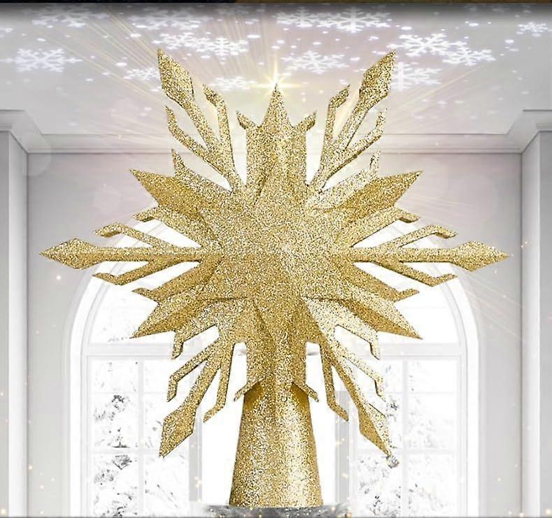 Golden 1 Rotating Christmas Tree Topper - Lighted Star Snowflake Projector for Christmas Tree Decor
