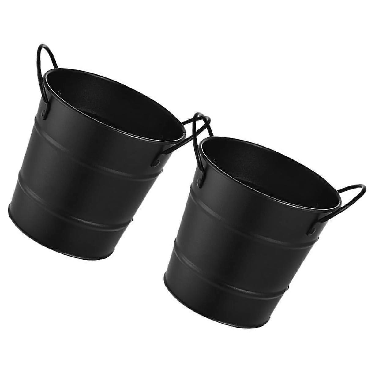 2 Pack Metal Storage Buckets with Handles for Home Organization, Desktop Trash or Tea  Use