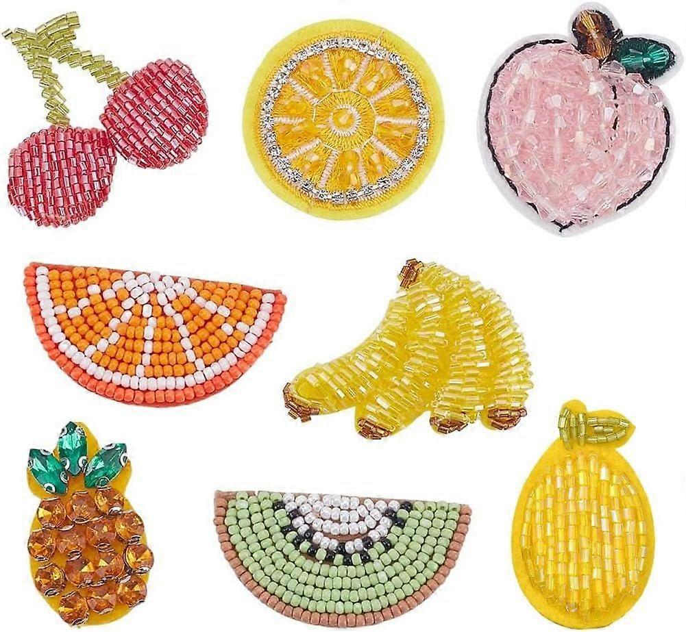 8 Styles Embroidery Fruit Applique Patch Beaded Sequins Iron on Patches Peach Banana Cherry Sequins Orange Watermelon Beaded Patches Sew on Patch for 