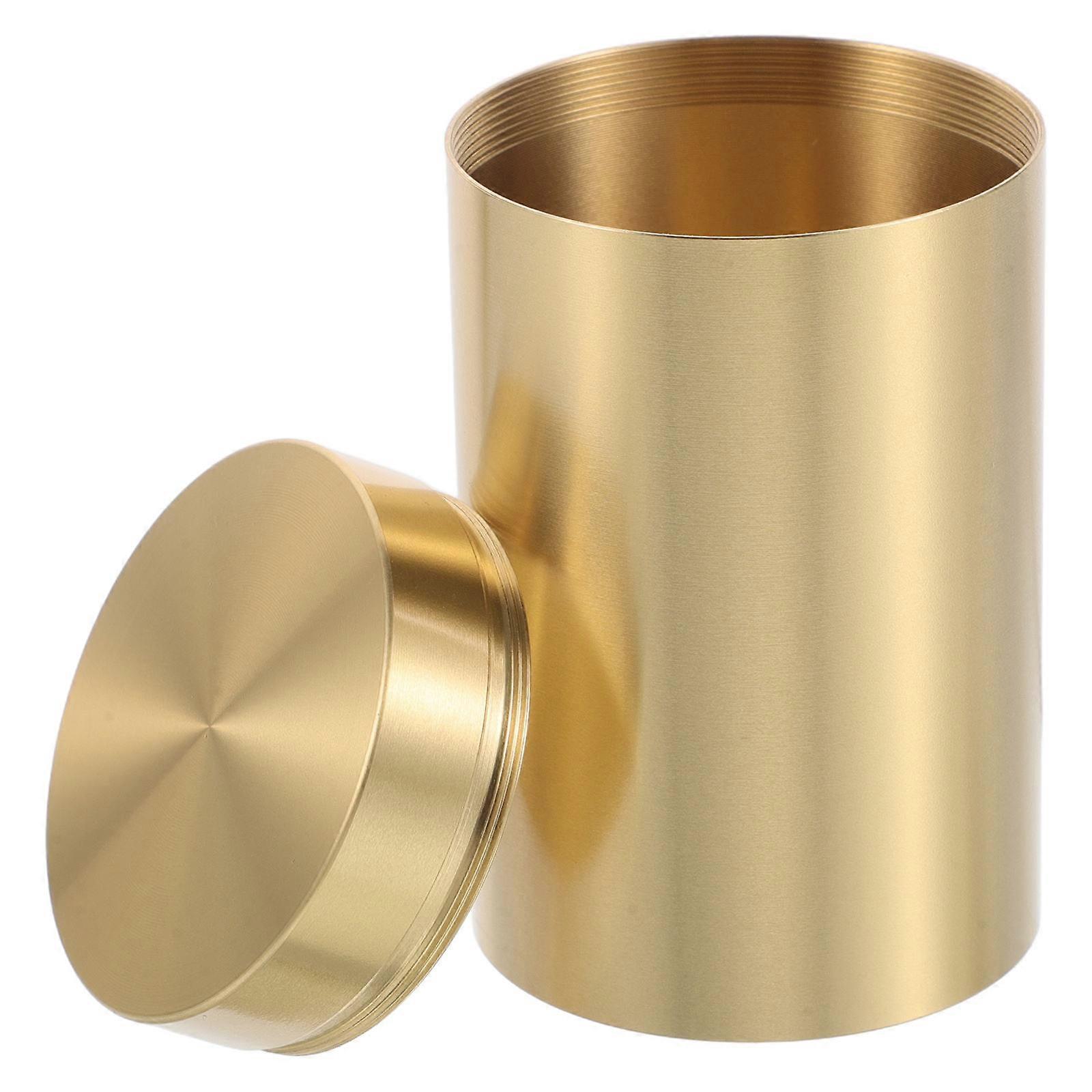 Golden Brass Tea Storage Container With Lid Chinese Style Ideal For Various Occasions 1Pcs