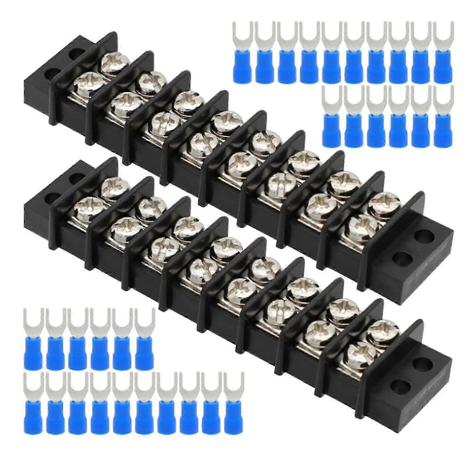 2Pieces Double Row Screw Terminal Block 20-30A 200v-450v with Insulated Forks Connectors For Electrical Projects w