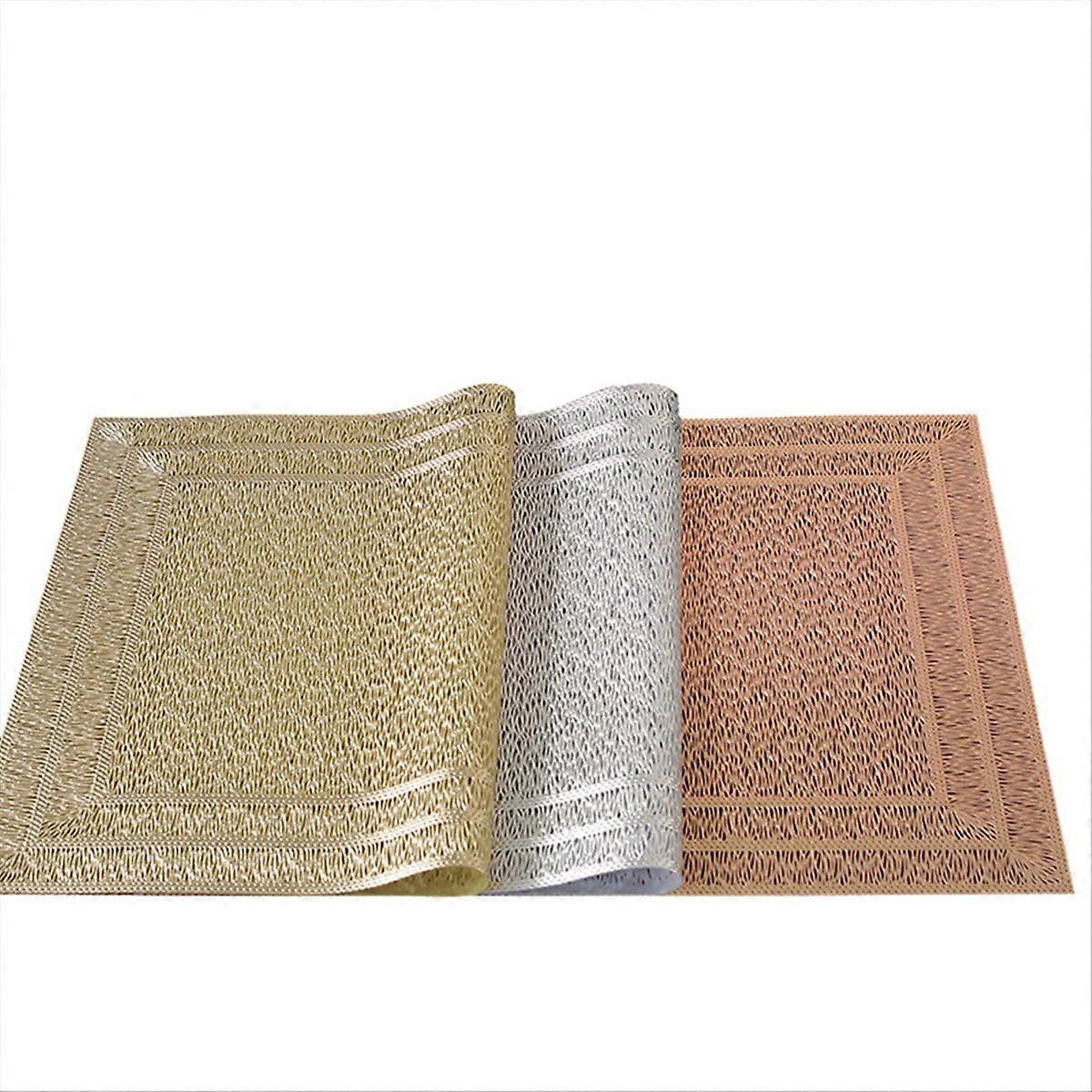 6Pcs Rectangular Woven Table Mat Slip 18x12 Inches gold
