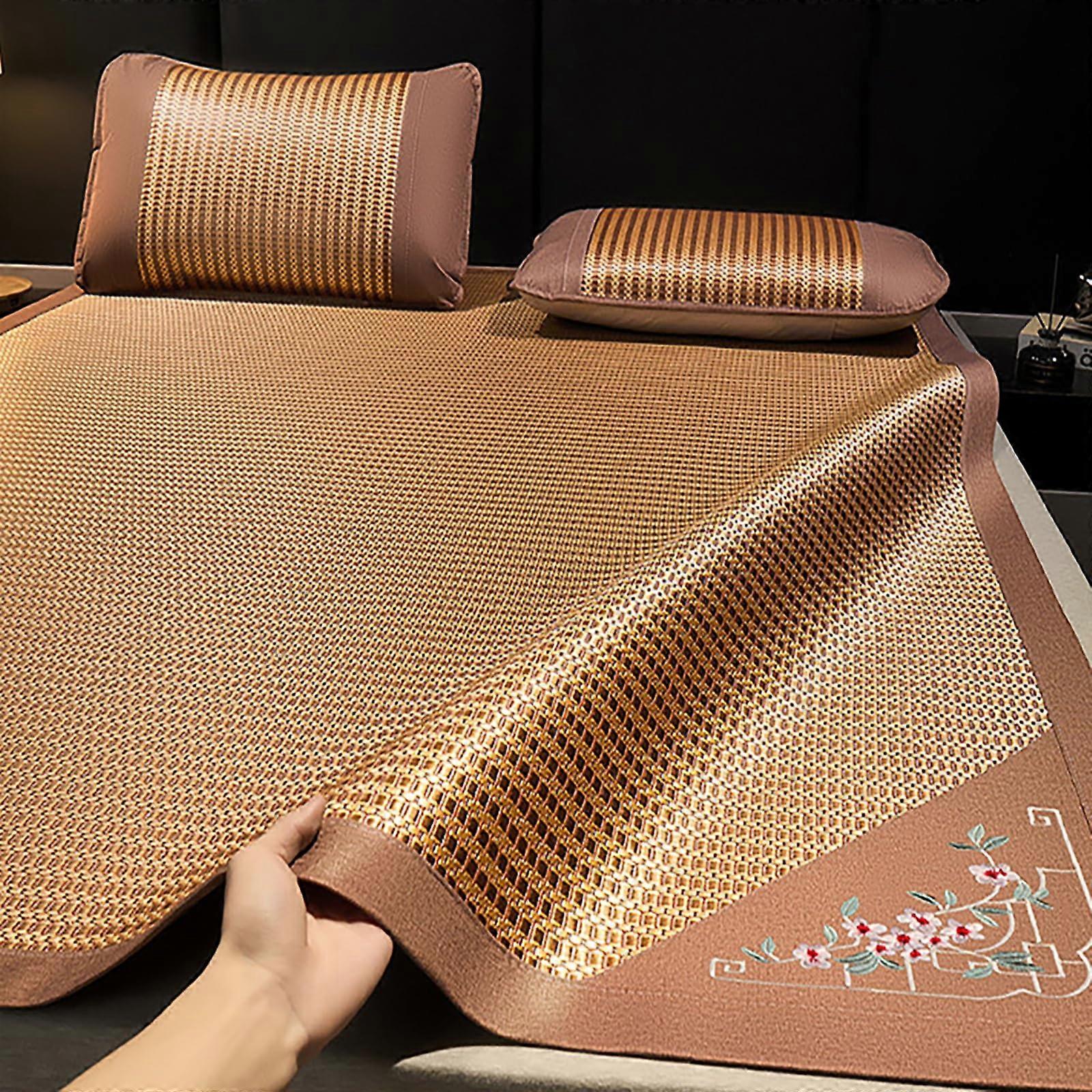 Foldable DualSided Rattan and Ice Silk Cooling Sleeping Mat with Pillowcase for Summer 180x200cm
