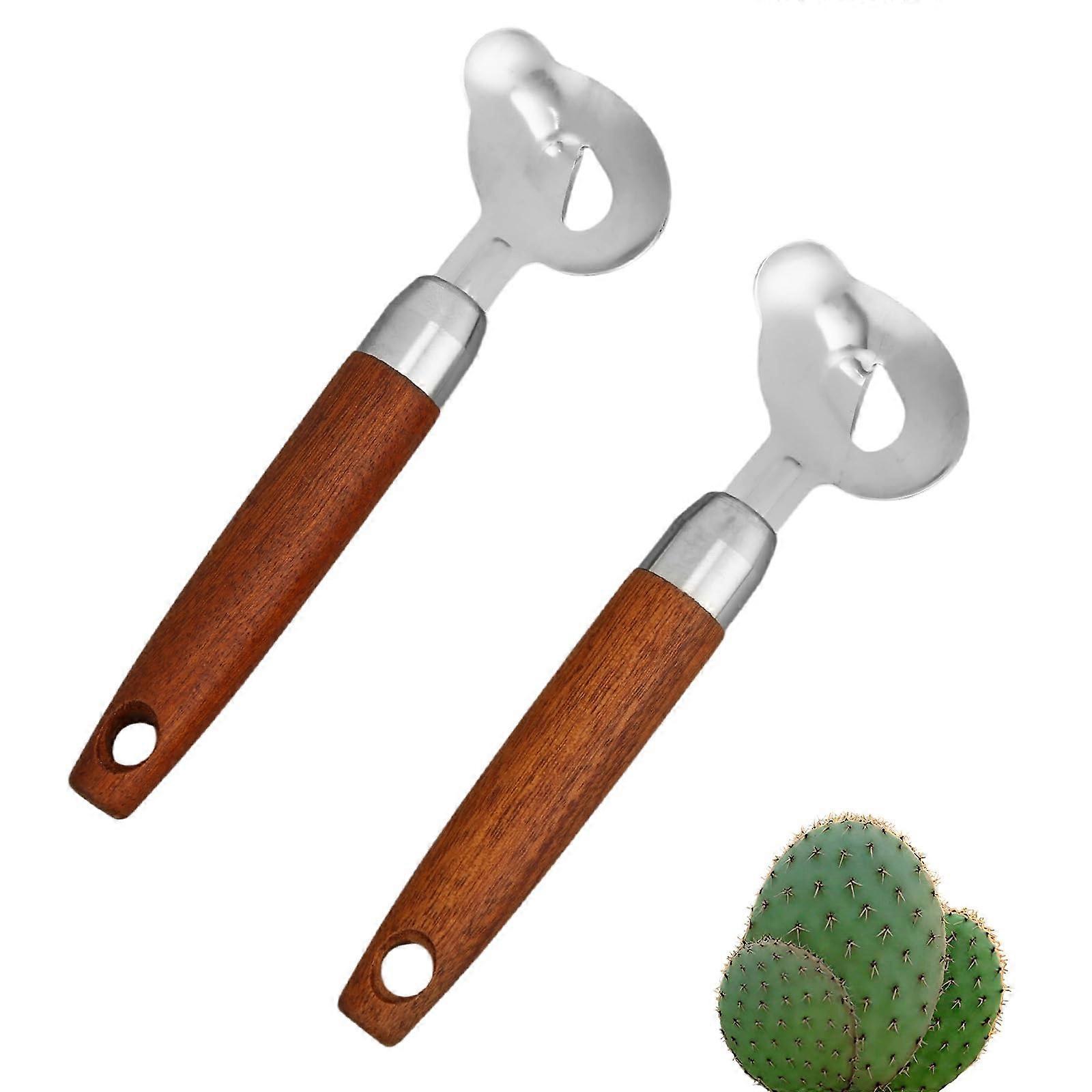 Cactus Peeler Spoon 2 Pack Stainless Steel Dual Function with Ergonomic Wooden Handle for Kitchen