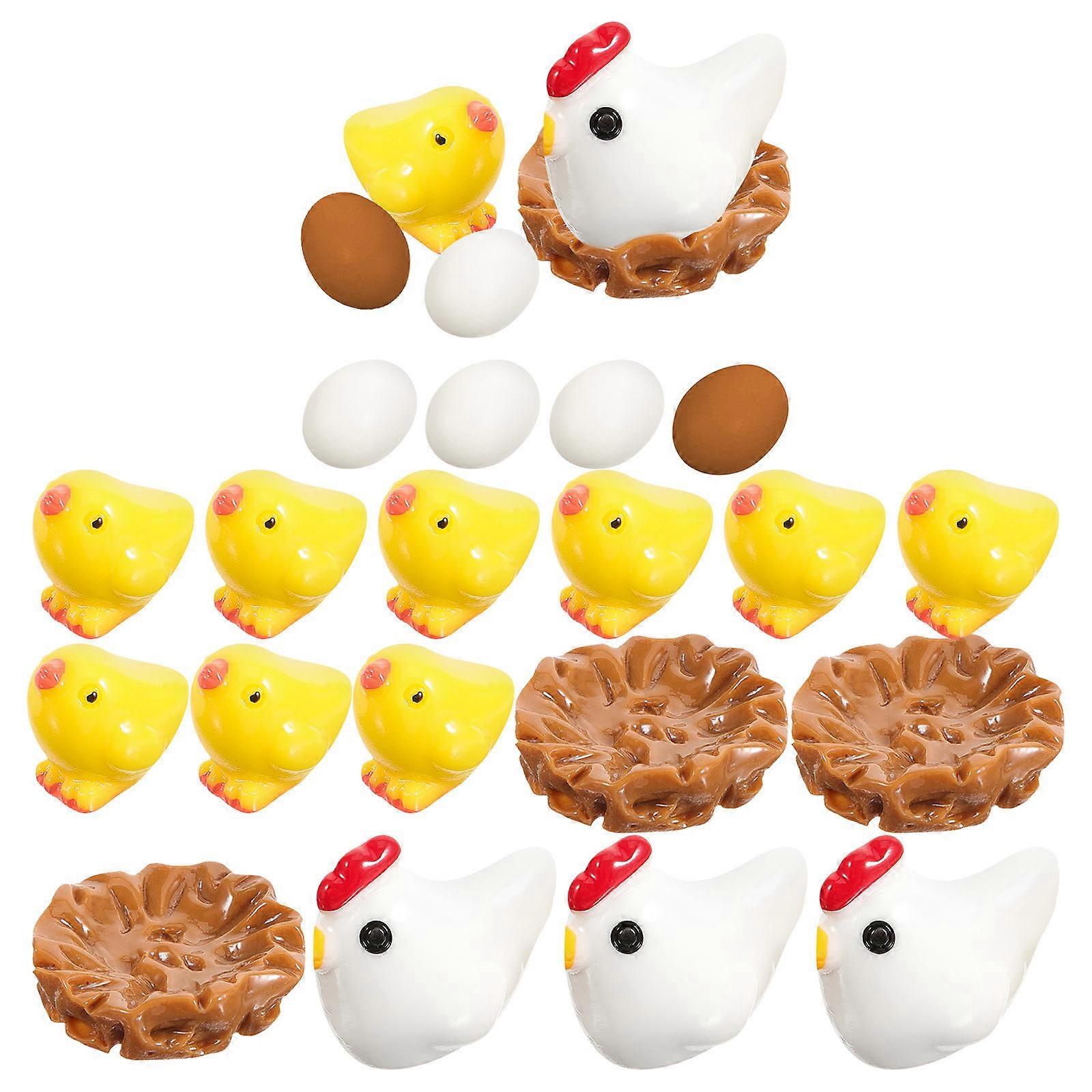 Mini Chicken Decor Easter Egg Ornaments for Garden 3Sets