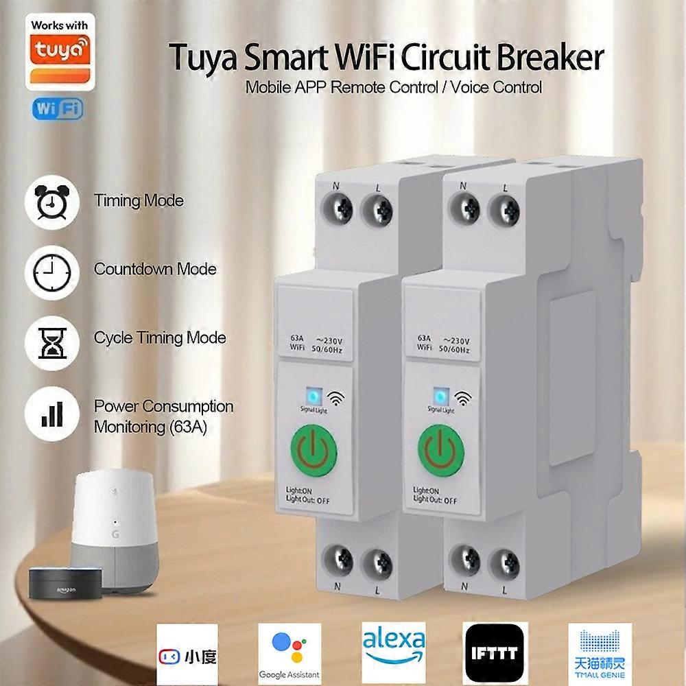 Tuya WiFi Smart Switch 63A Circuit Breaker with Voice Mobile Remote Control Timer Function and Power Metering