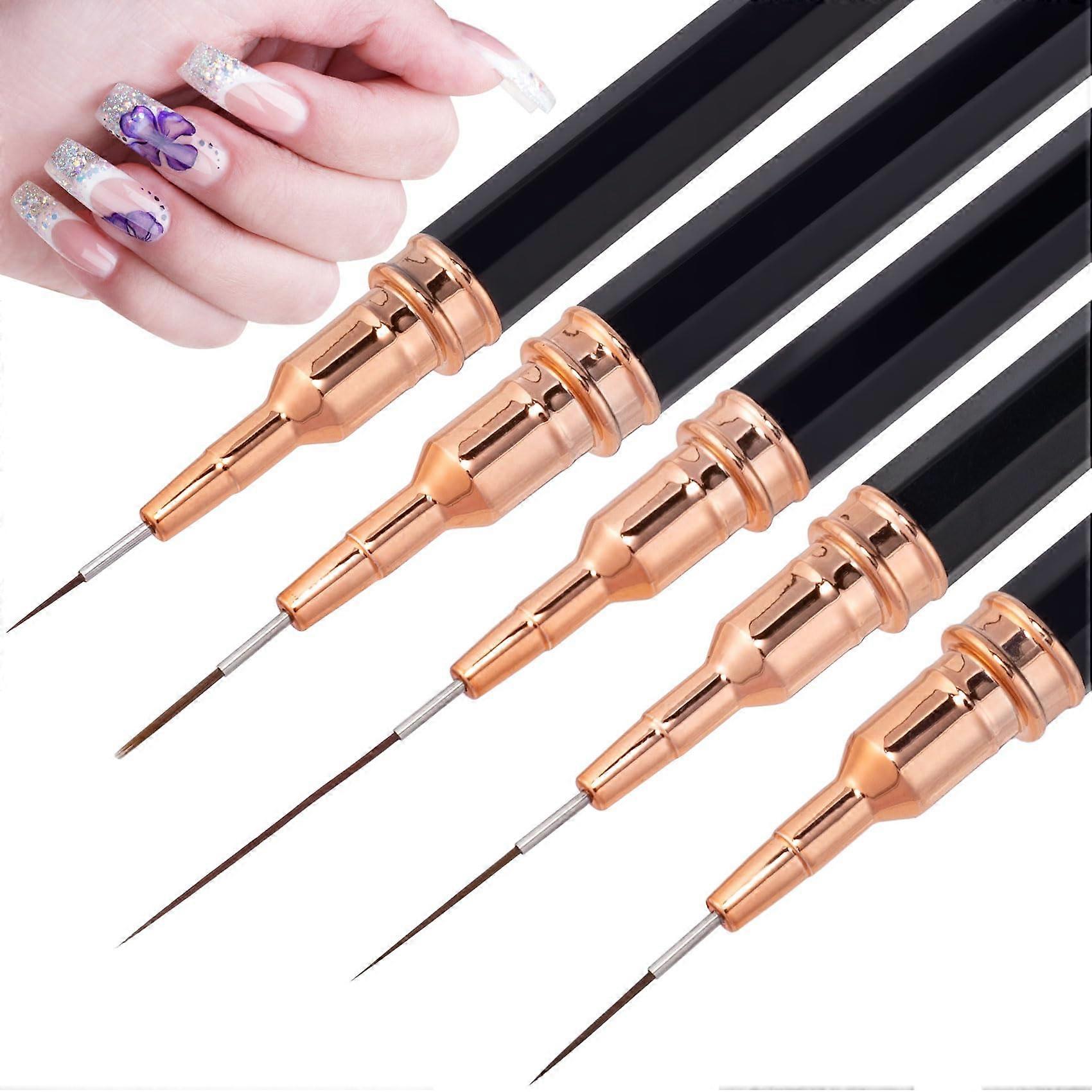 5 Pcs Metallic Nail Art Brushes Set for Precision Line Drawing and Fine Detailing, Black 725mm