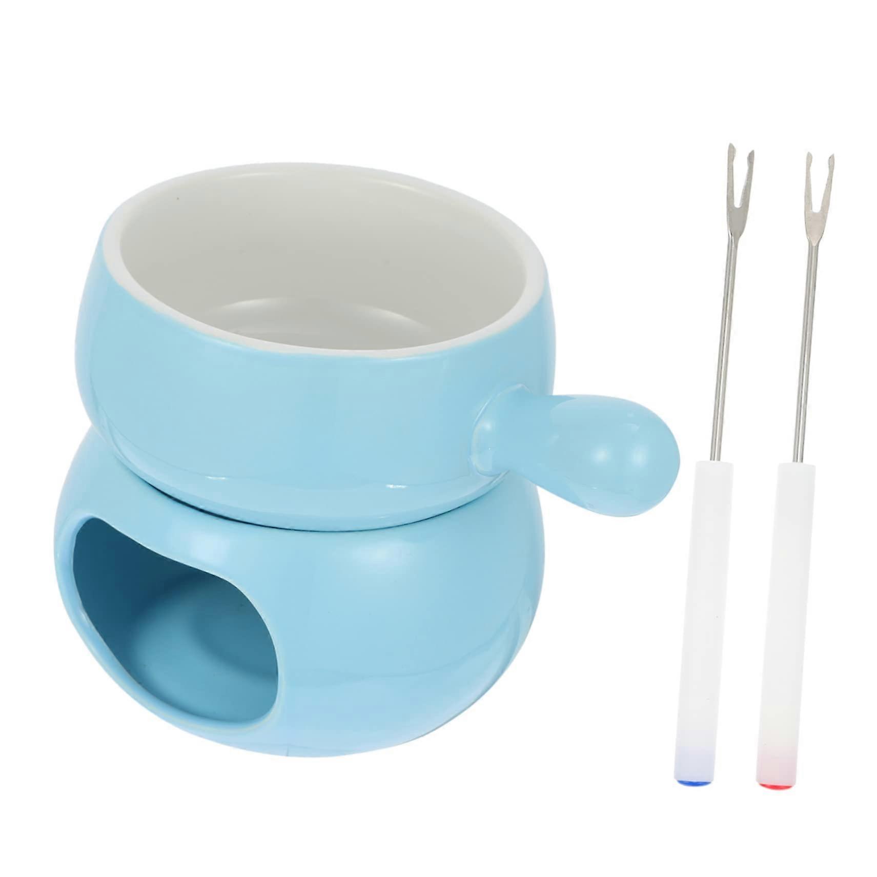 Fondue Set Ceramic Cheese and Chocolate Pot with Forks for Parties Easy Clean Durable Design