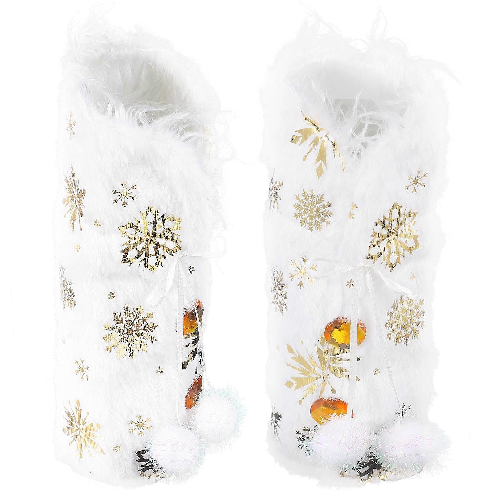 Gold Snowflake Xmas Cover for Decor 2Pcs Plush Accessory
