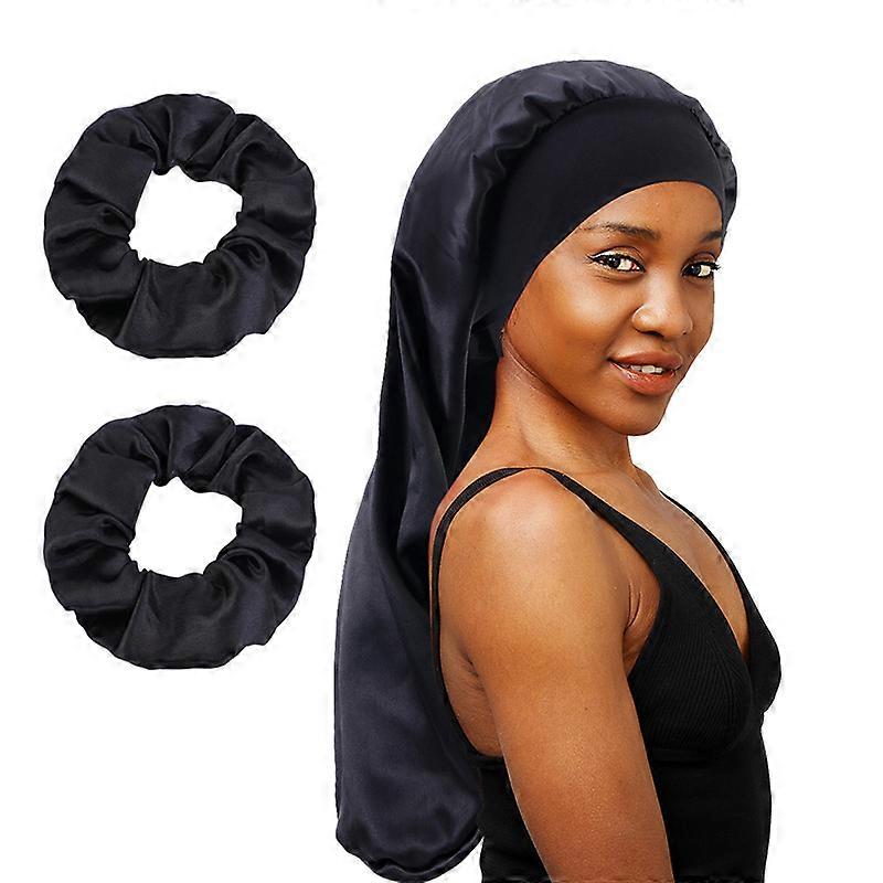 Bonnet Long en Satin ��lastique �� bord large, 3 pi��ces/lot, chapeaux de sommeil, bonnet de nuit enveloppant, soins pour femmes, Extra Large p