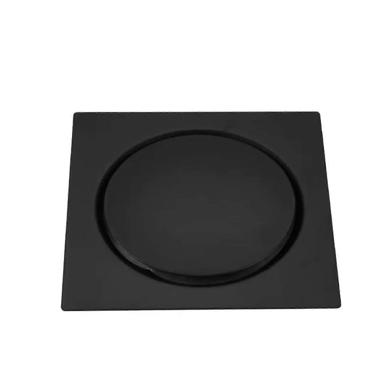 Removable Square Shower Drain Black 15x15cm, Press Type, RustProof, Tiled Insert Hair Strainer