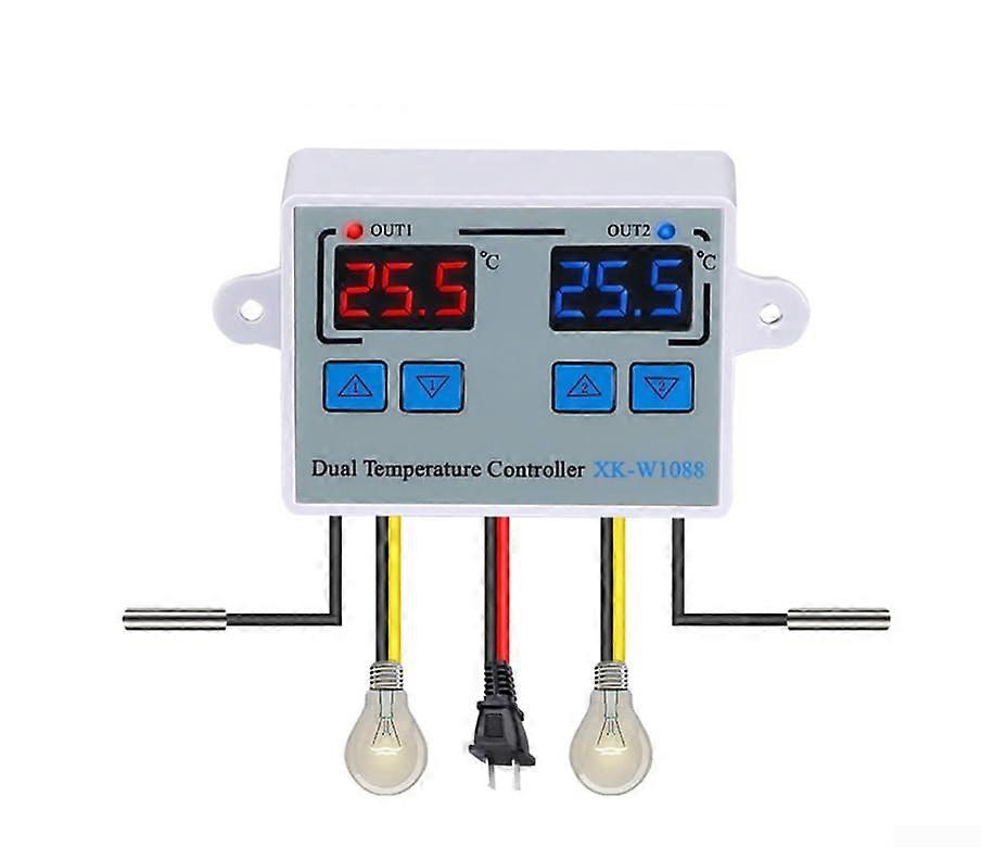 XKW1088 Dual Digital Temperature Controller with Dual Relay Output, Waterproof Sensor, 50°C to 110°C