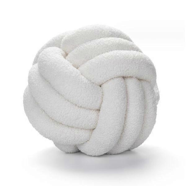 Hand Knitted Knotted Ball Lambswool Pillow White 35CM