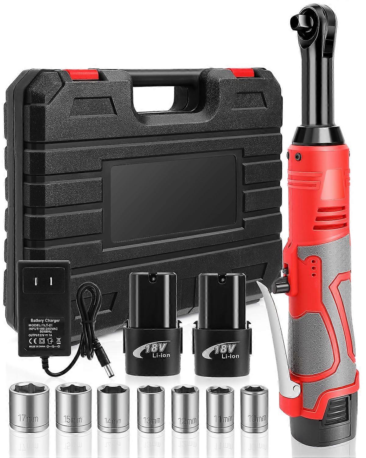 18V Cordless Ratchet Wrench Set  Torque 60Nm Extended Head 3/8 with LED Light and 2 Batteries