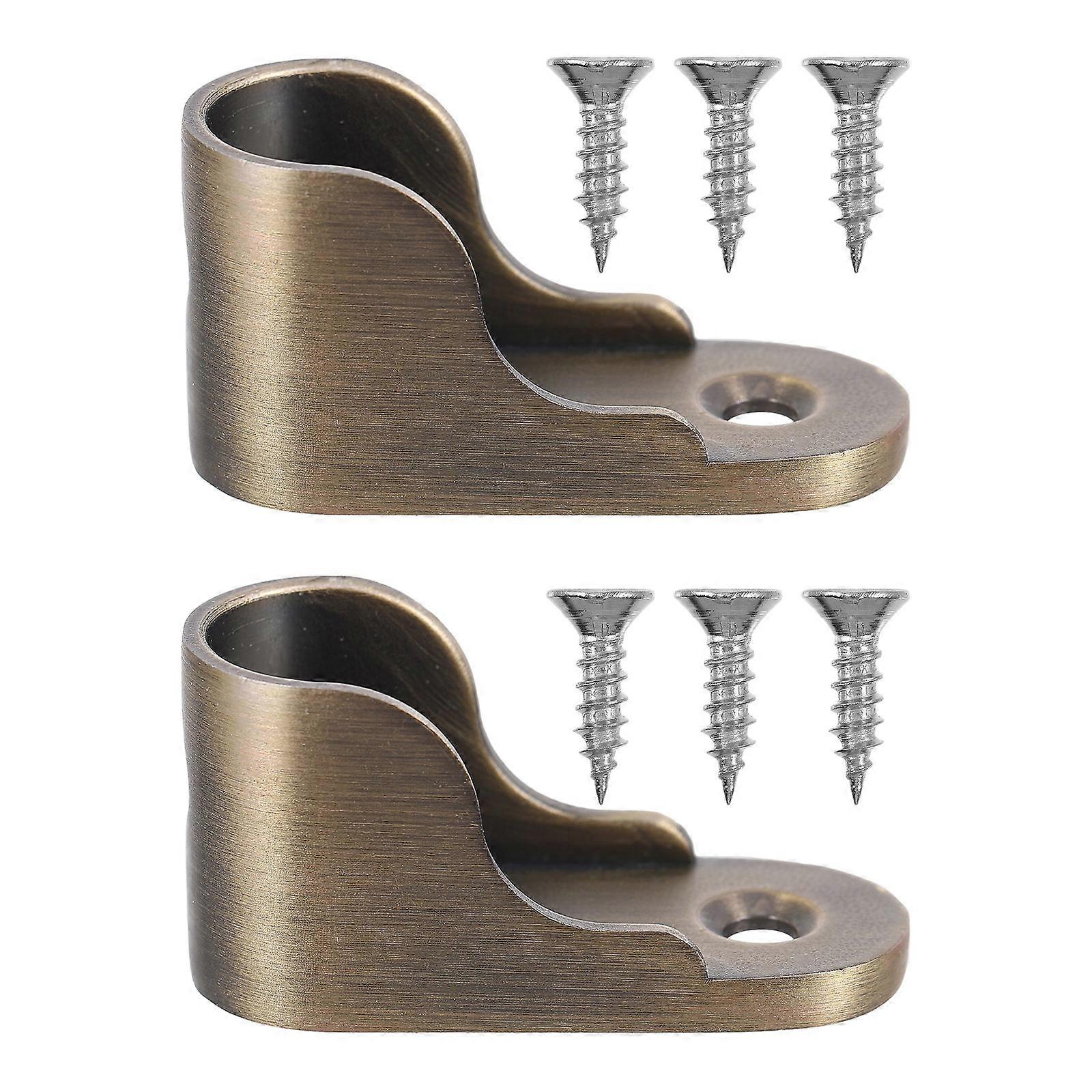 Closet Pole Support Bracket Round Shape Zinc Alloy Bronze Home Use 2Pcs